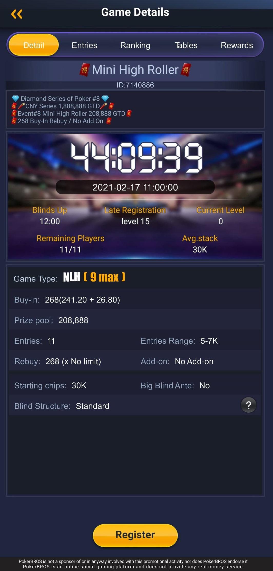 💎Diamond Series of Poker 8💎 Event 8 Mini High Roller