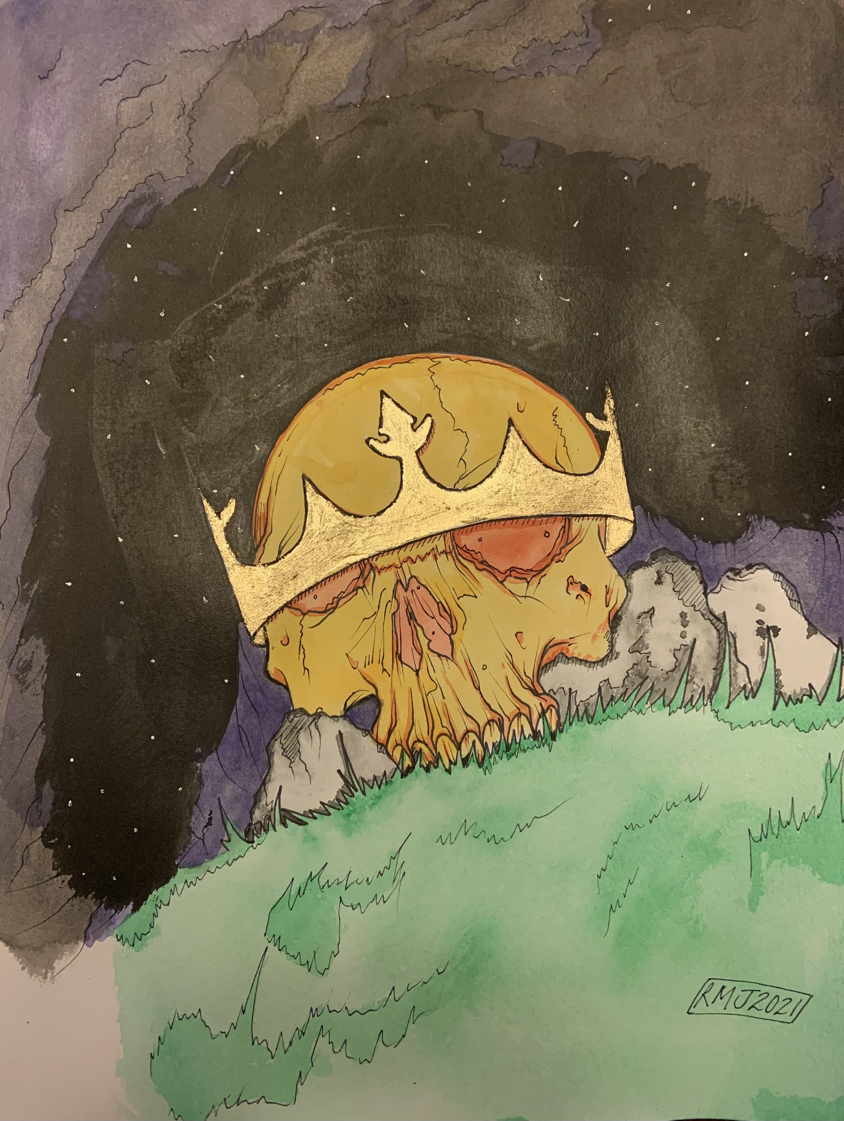 Kings Watercolors, Black India Ink, Gold Leaf and Micron