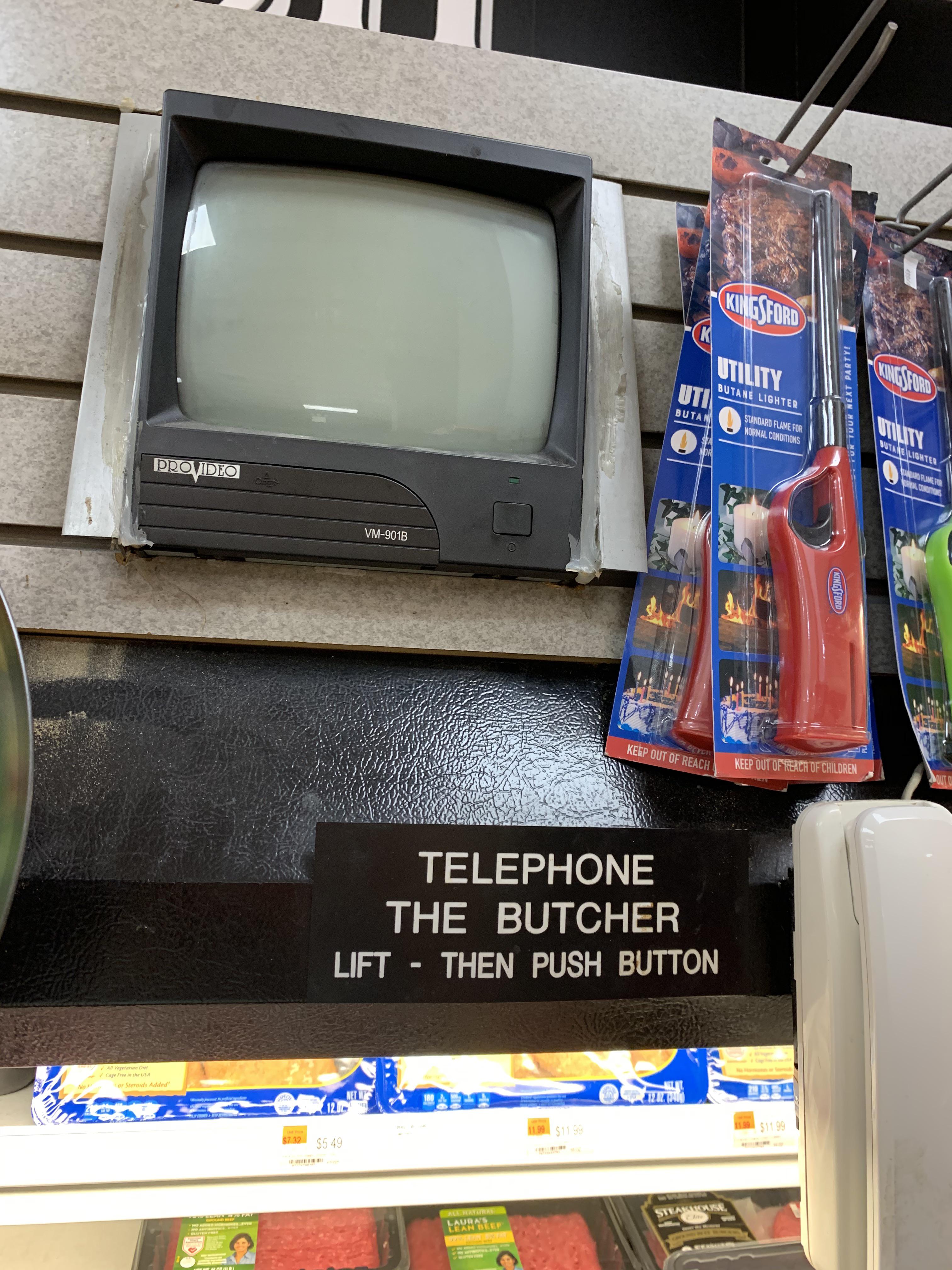This grocery store has a tiny old CRT TV screen where you could