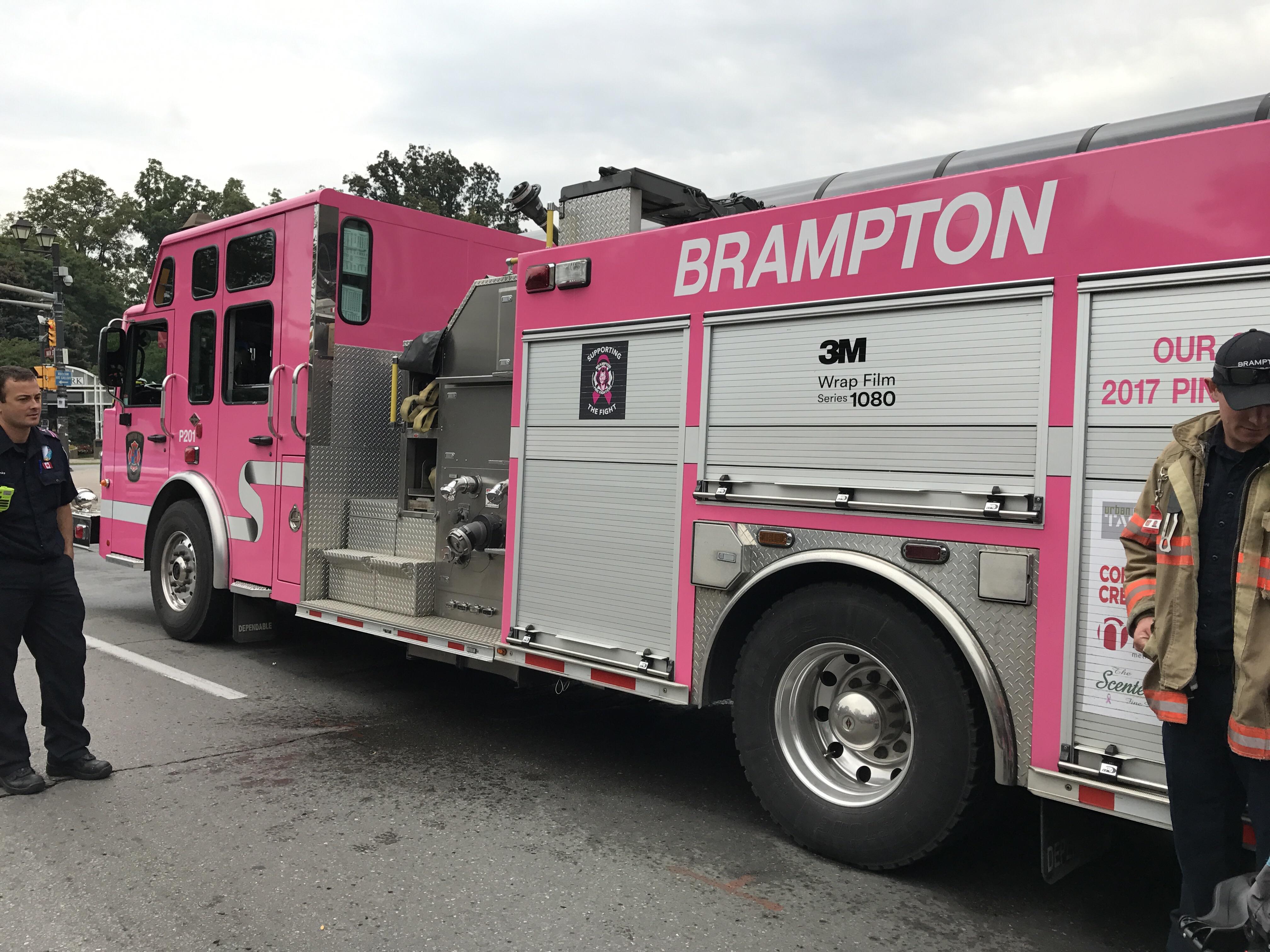 For a month or so this pink wrapped fire truck will be doing events for