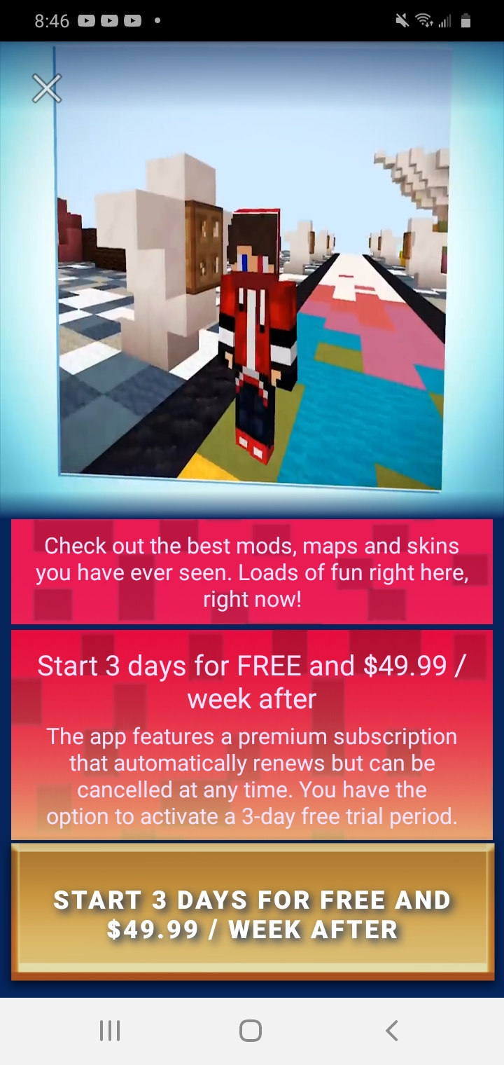 A Minecraft Pocket Edition mod menu that costs over 50 per week r