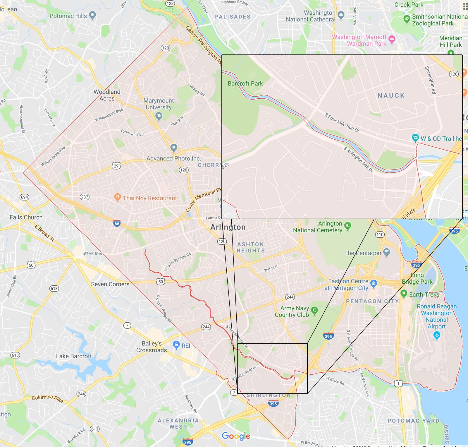 Google Maps Arlington Ma Google Maps seems to think Four Mile Run (the stream) isn't part of