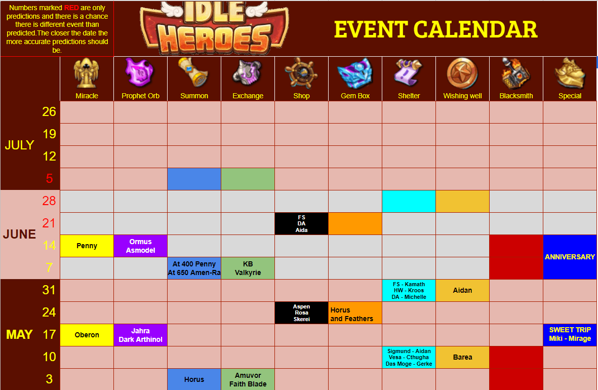 Idle Heroes Event Calendar 2021 Empty Calendar