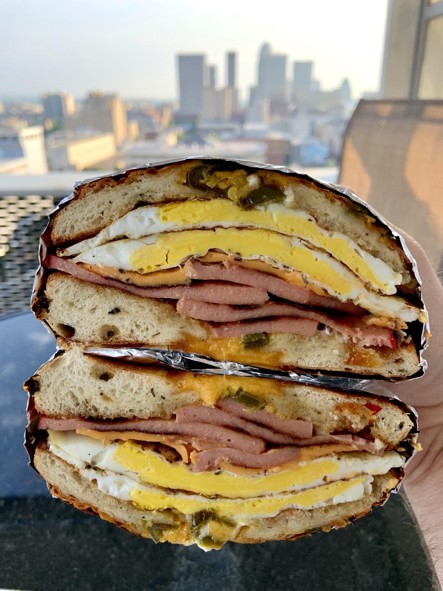 Fried egg & bologna on a jalapeño cheddar bagel.. r/eatsandwiches