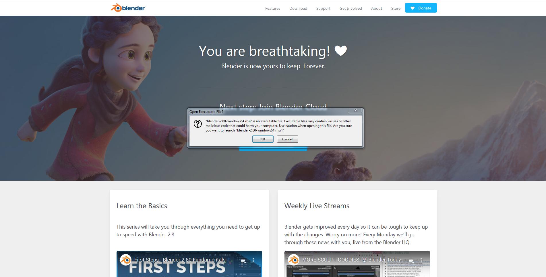 Blender Software version 2.80 Windows 64Bit.exe is detected as malware
