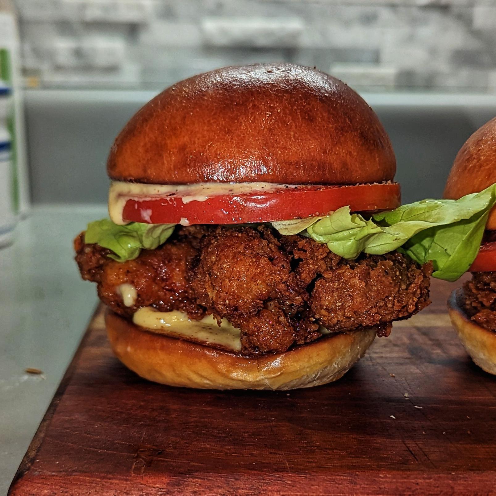 Round 3 of trying out deep frying spicy chicken sandwich with roasted