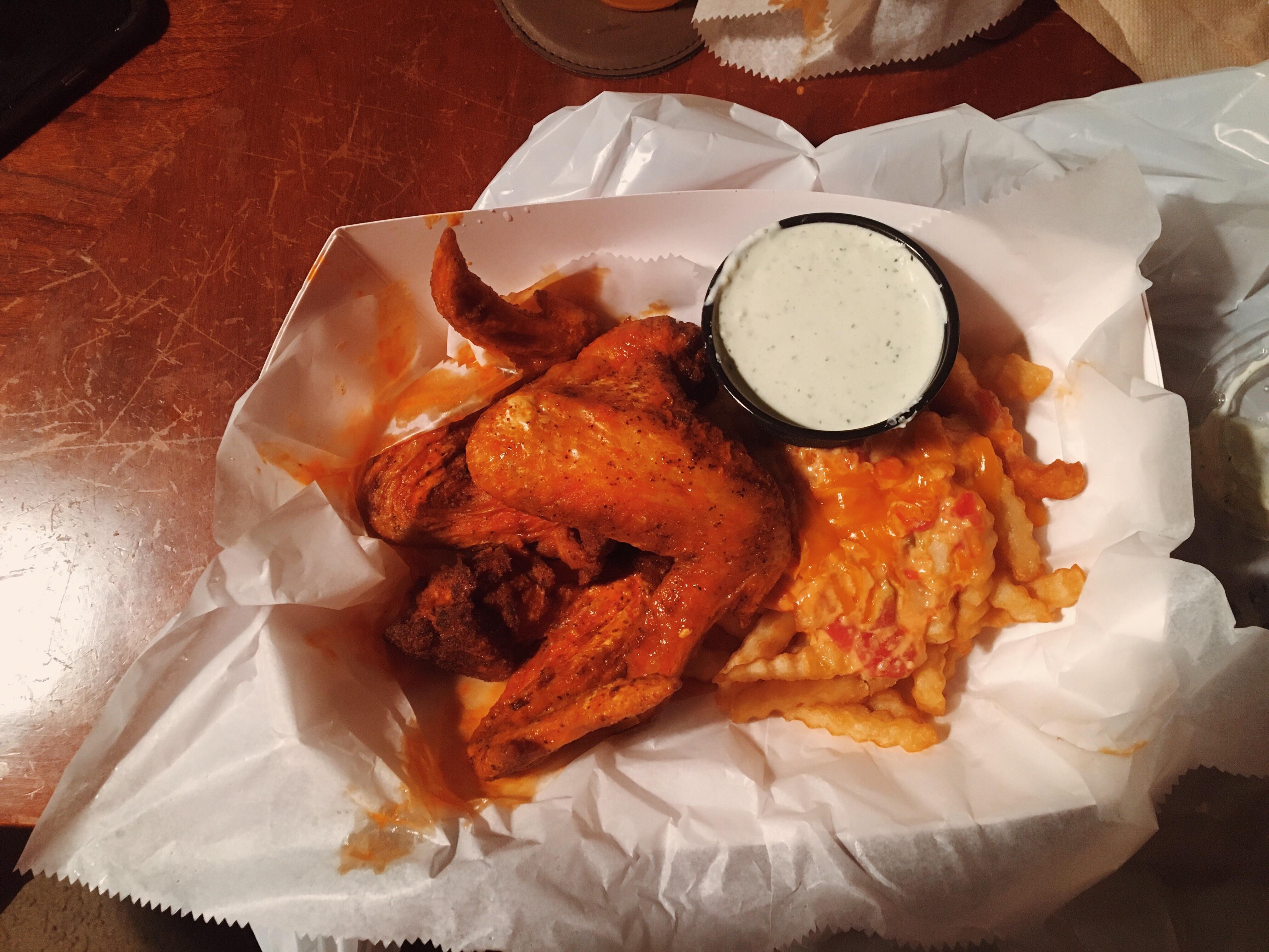 [I ate] hot wings & cheese fries with blue cheese r/food