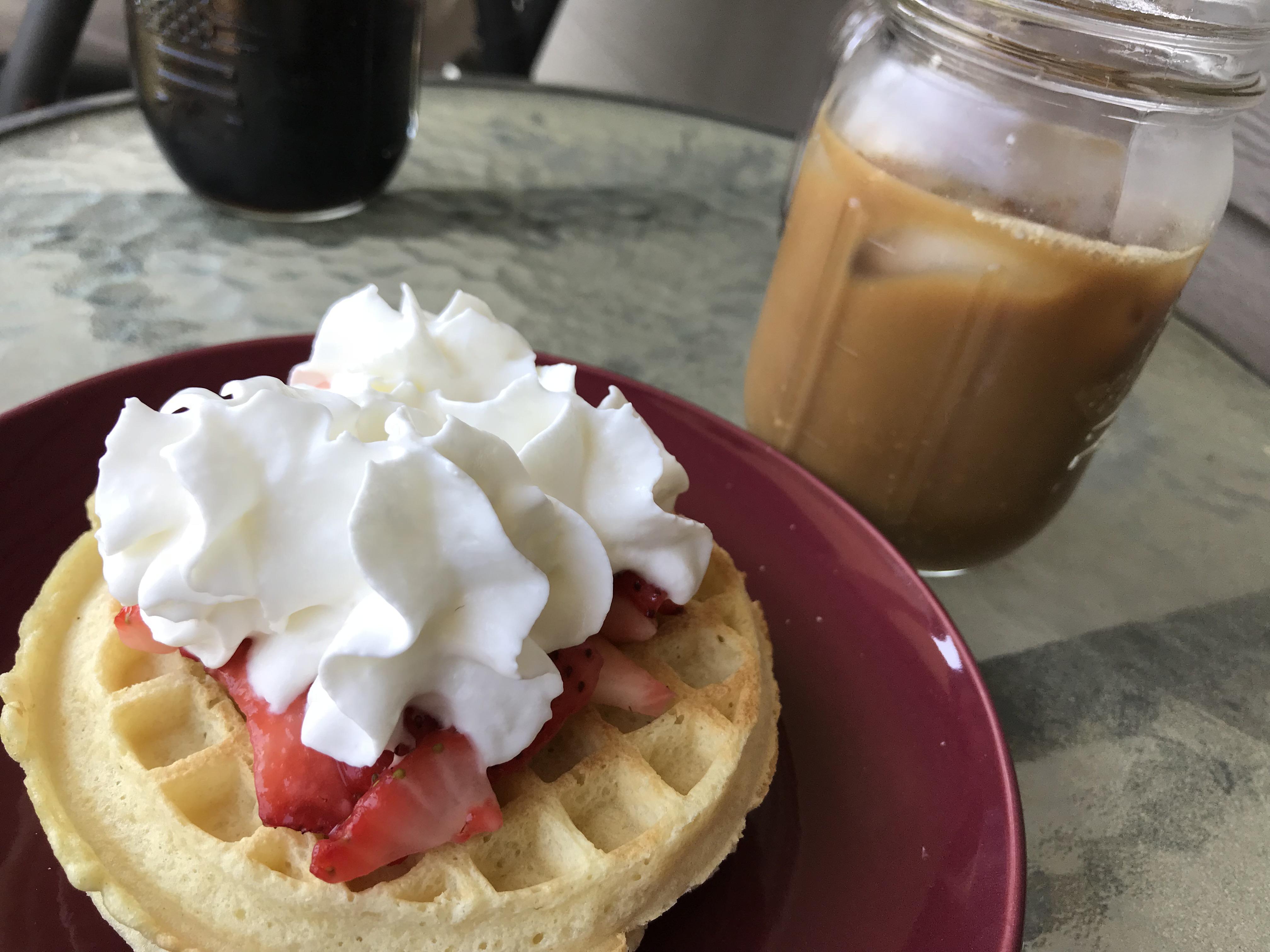 A delicious 300 calorie breakfast two toaster waffles with