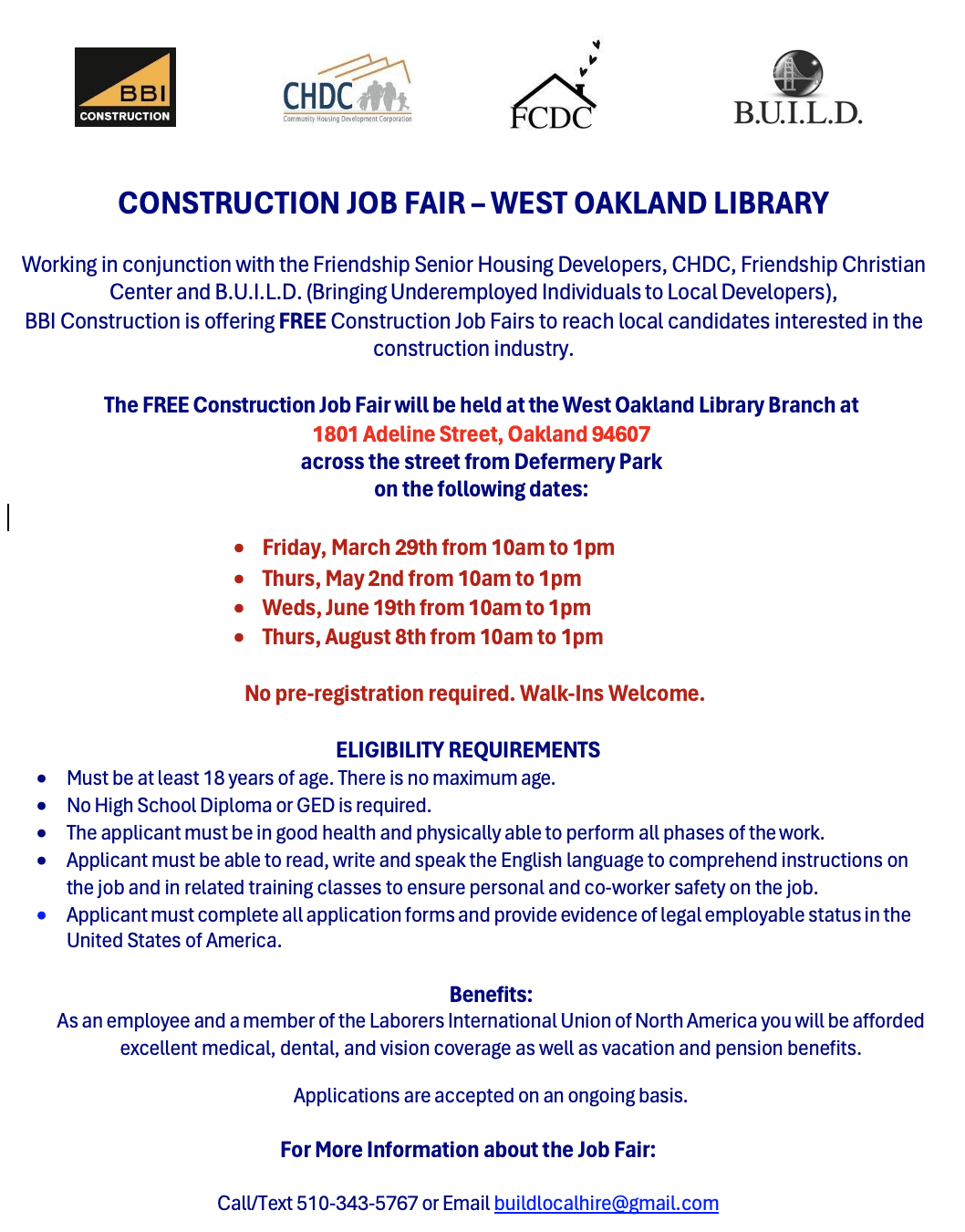 3/29 Free Monthly Construction Job Fair West Oakland Library r/oakland