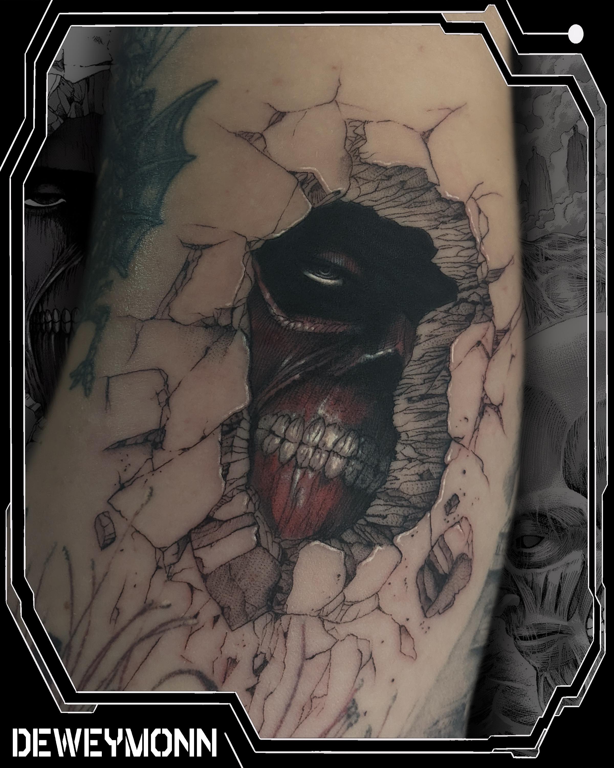 I got to tattoo this cool wall titan on a client of mine! hope you like