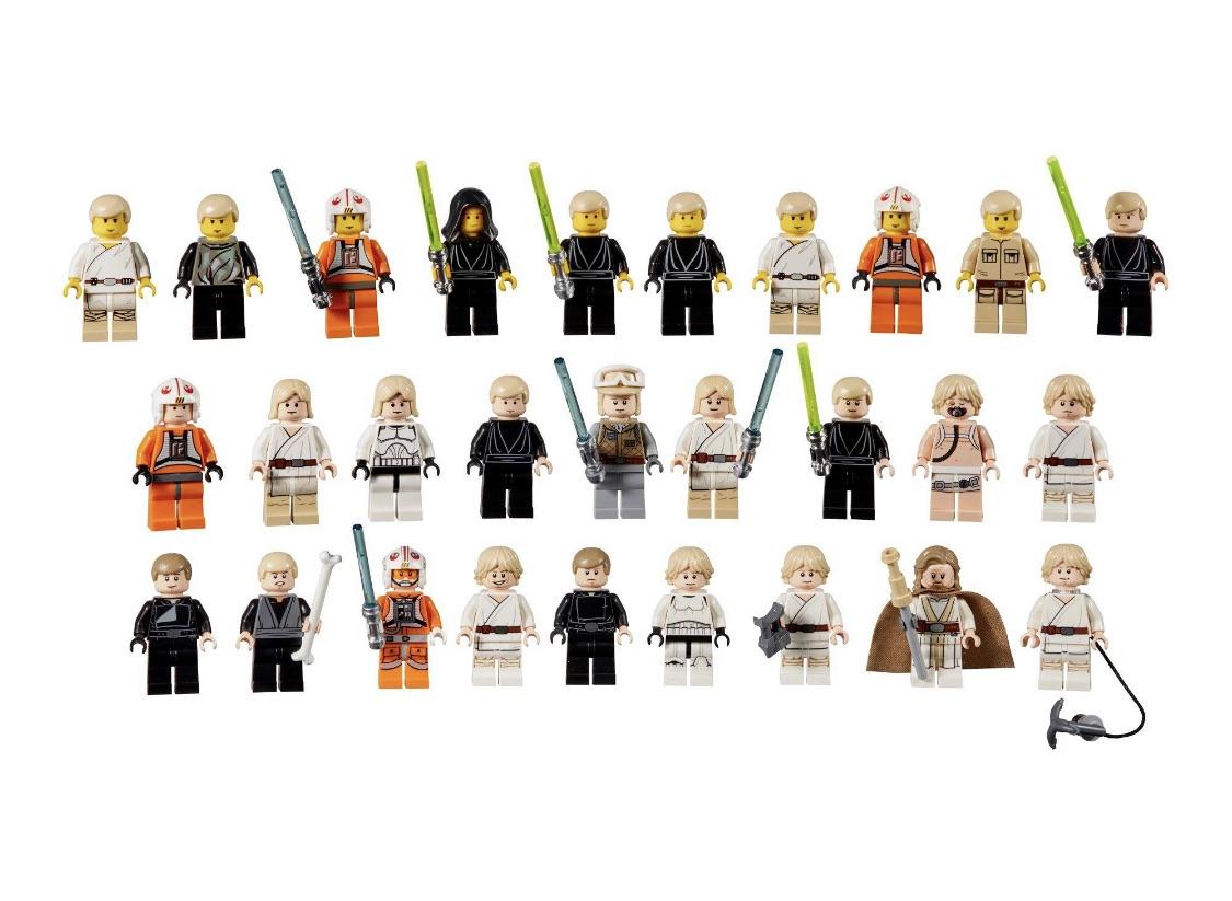 Every Luke Skywalker mini figure ever made, strange to see the changes