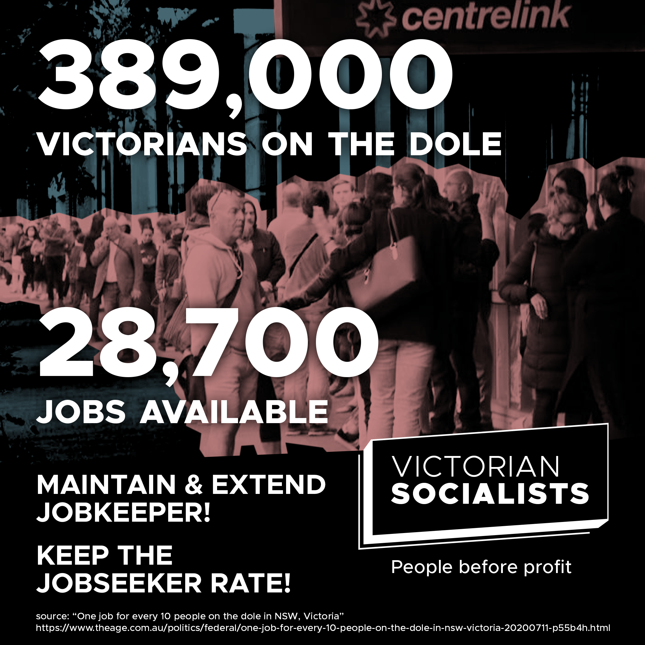 There's 389,000 Victorians on Jobseeker with 28,700 jobs going r/melbourne