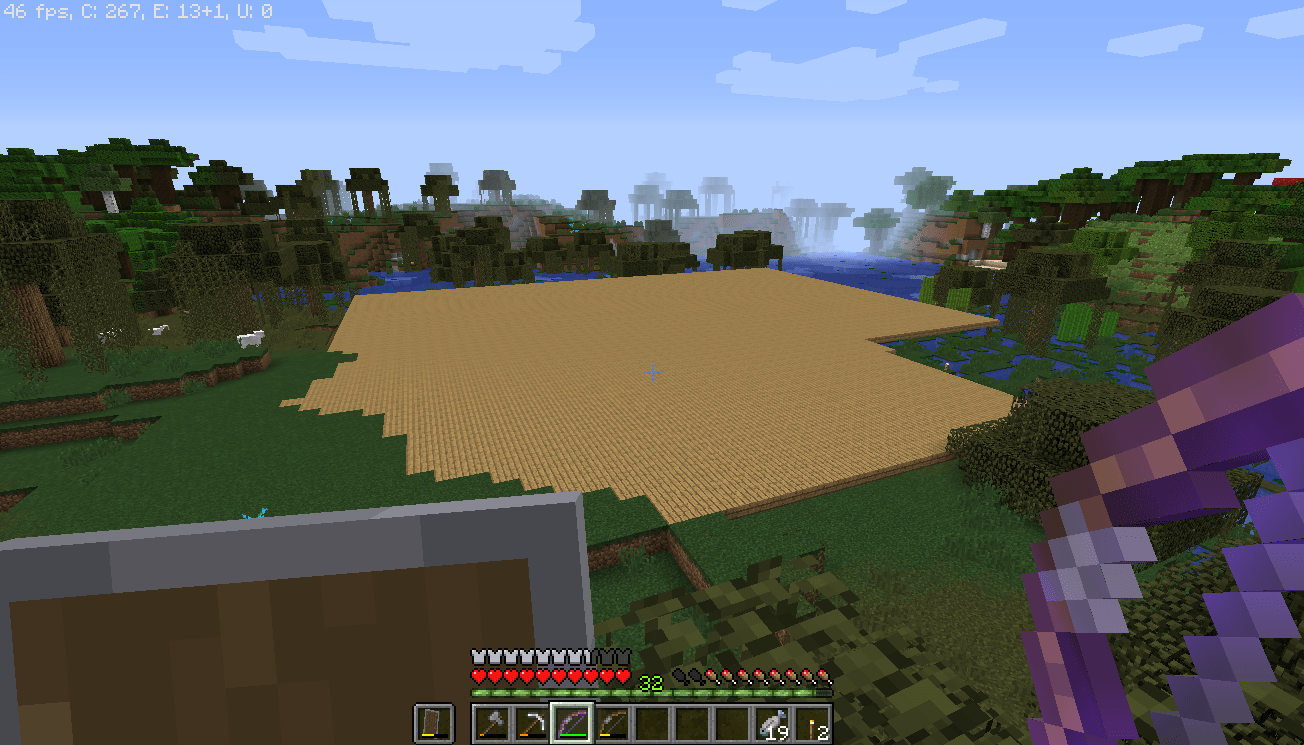 Leveled half the swamp with slabs, to farm slimes at night easily. Got
