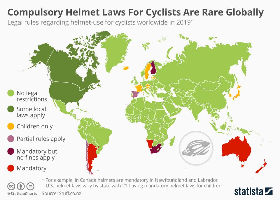 Compulsory cycling helmet laws around the world r/MapPorn