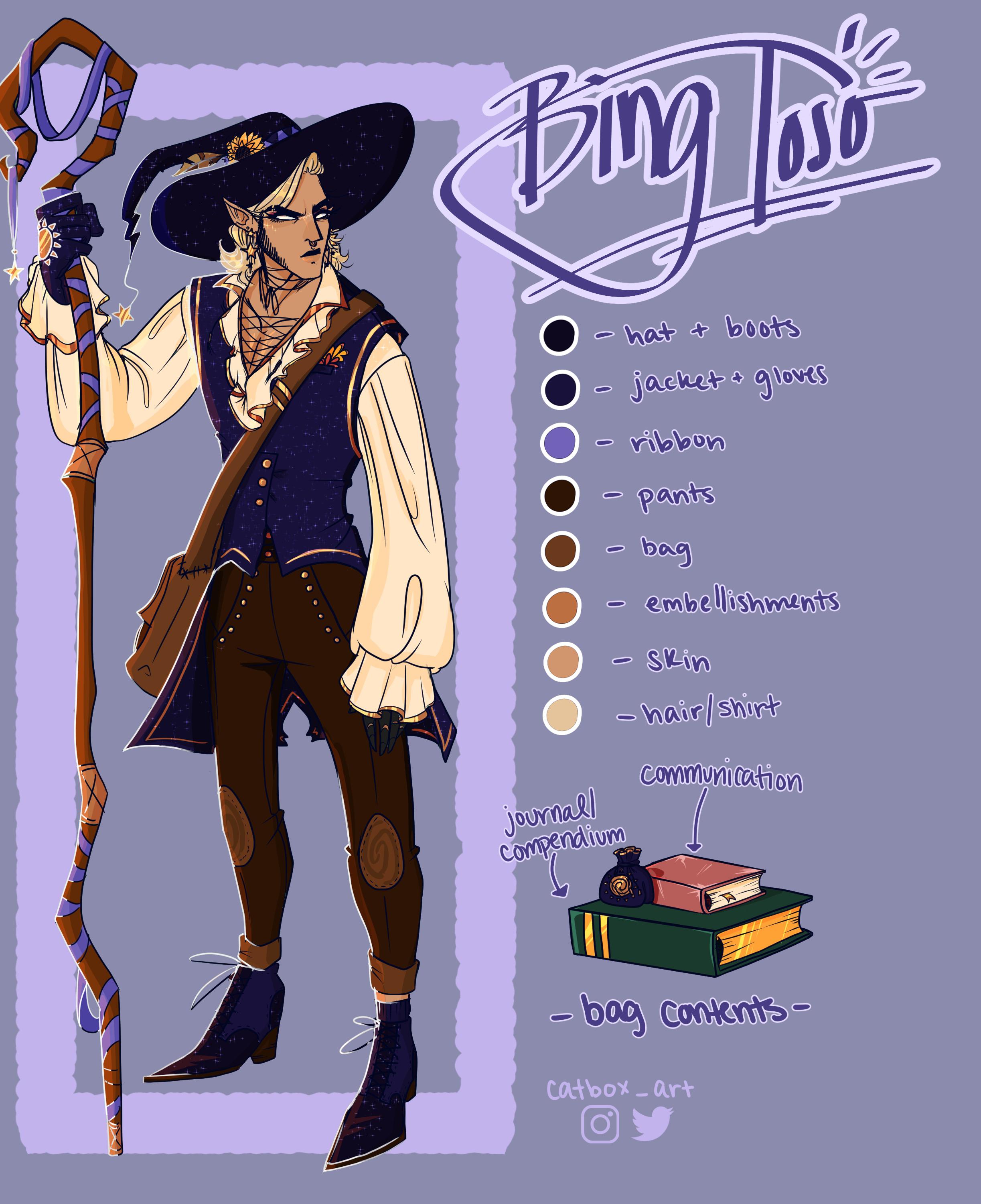 [OC]A visual design page I did of my wizard! I'm pretty proud of his