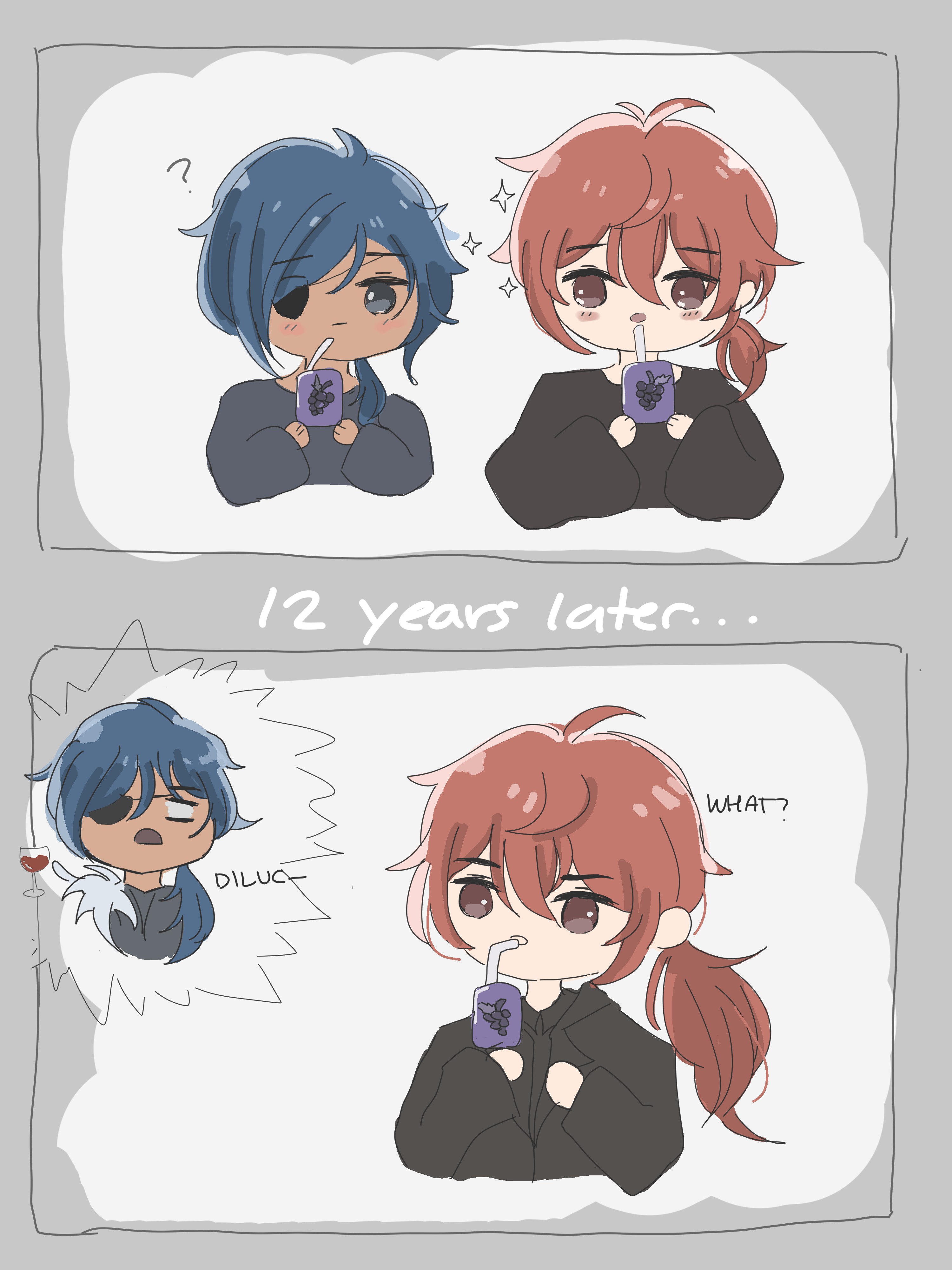 Lil doodle of Diluc and his grape juice 🧃 r/Genshin_Impact