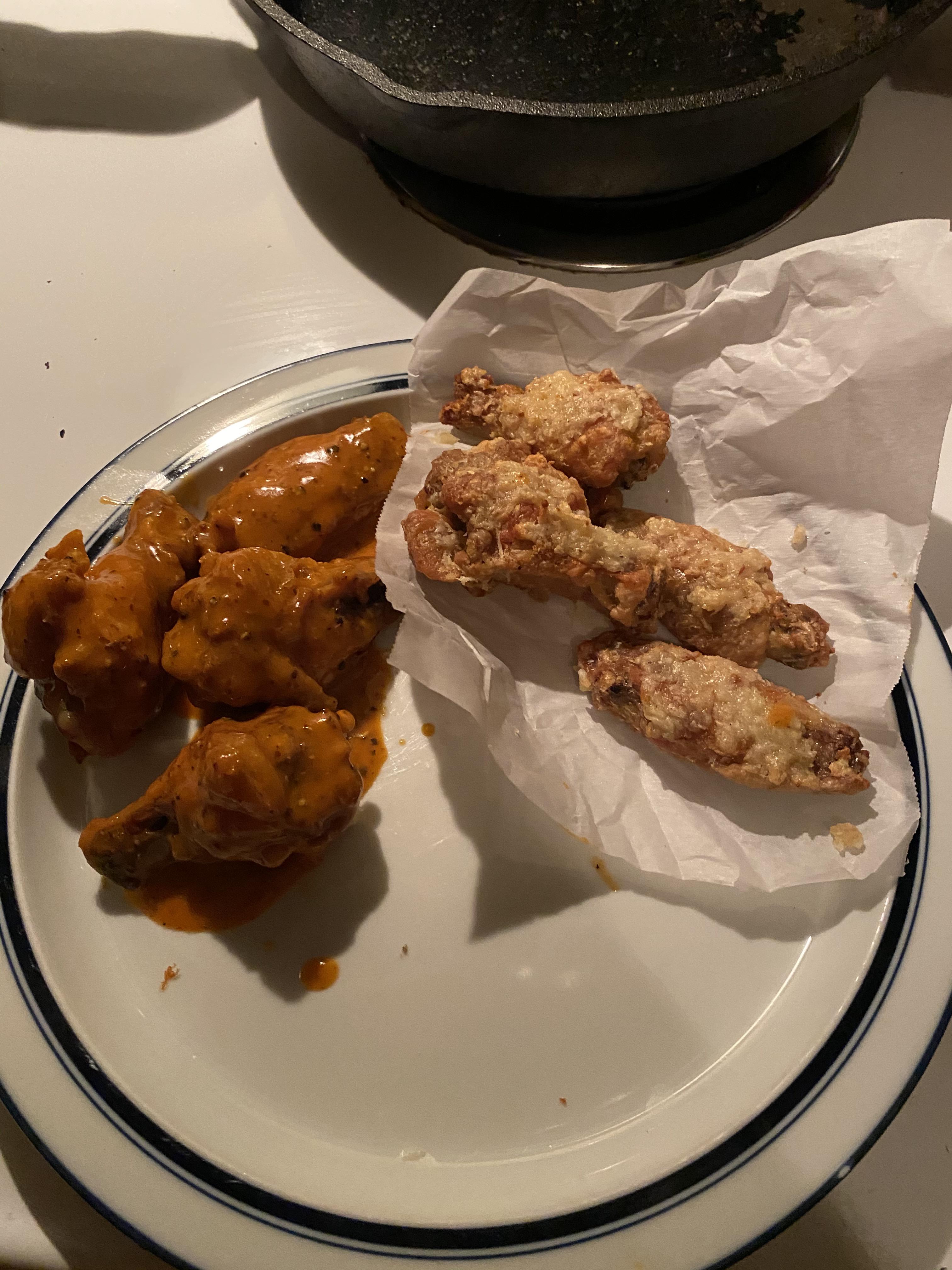Air fryer wings. Four refryed with a fresh garlic fresh parm paste