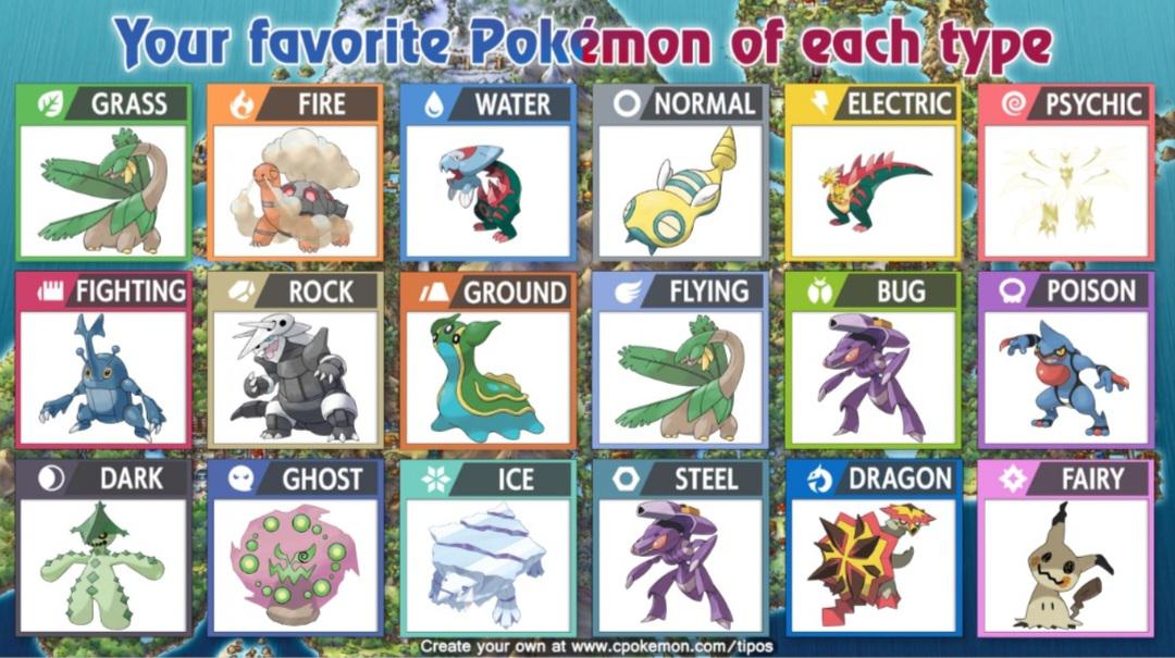 My favorite pokemon of each type. I tried not to pick arceus for every