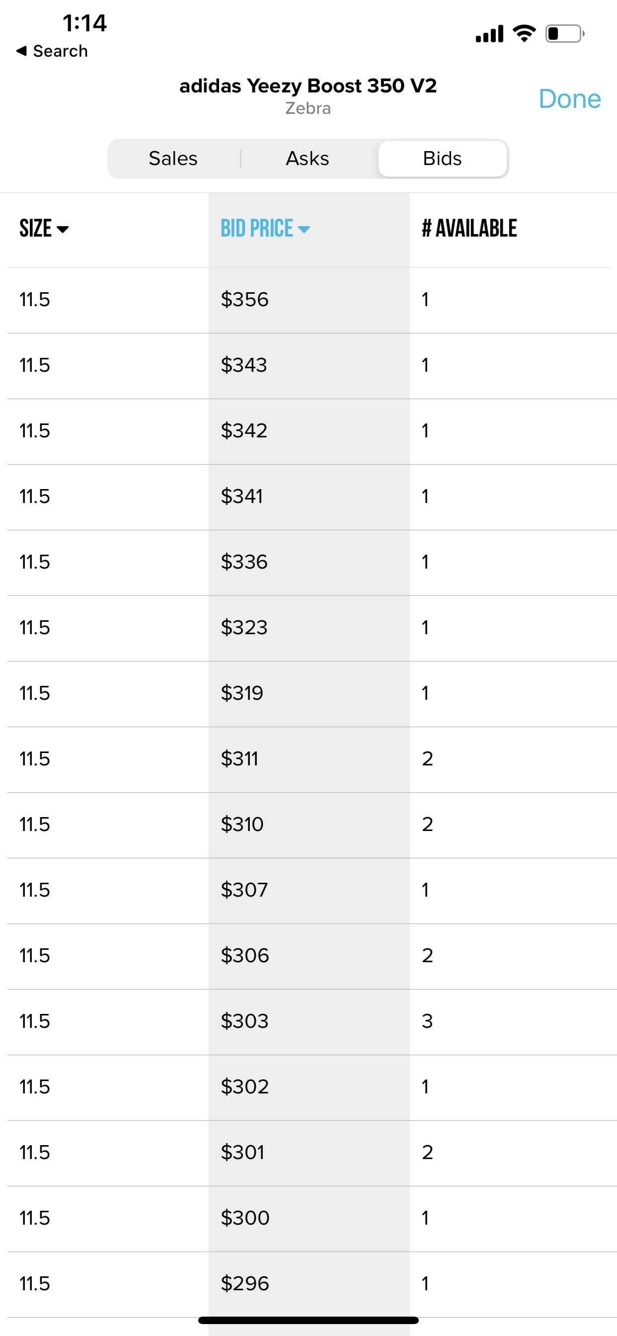 I’m trying to sell my dead stock Yeezy zebras 11.5 it says the highest