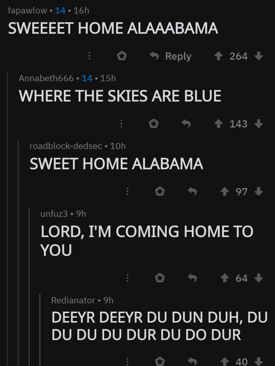 Sweet home alabama redditsings