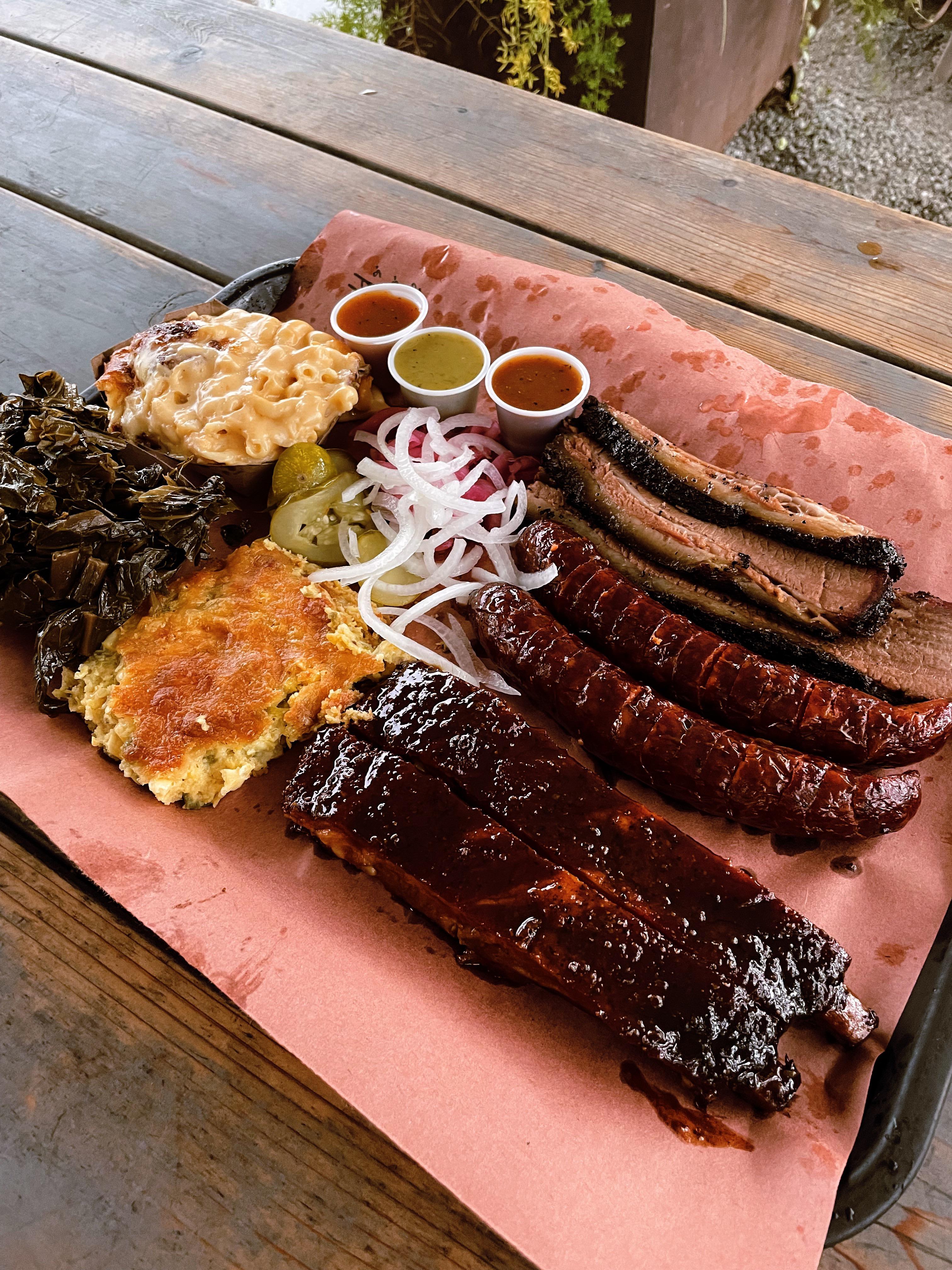 I ate Lewis BBQ in Charleston, SC Brisket, hot guts sausage, pork