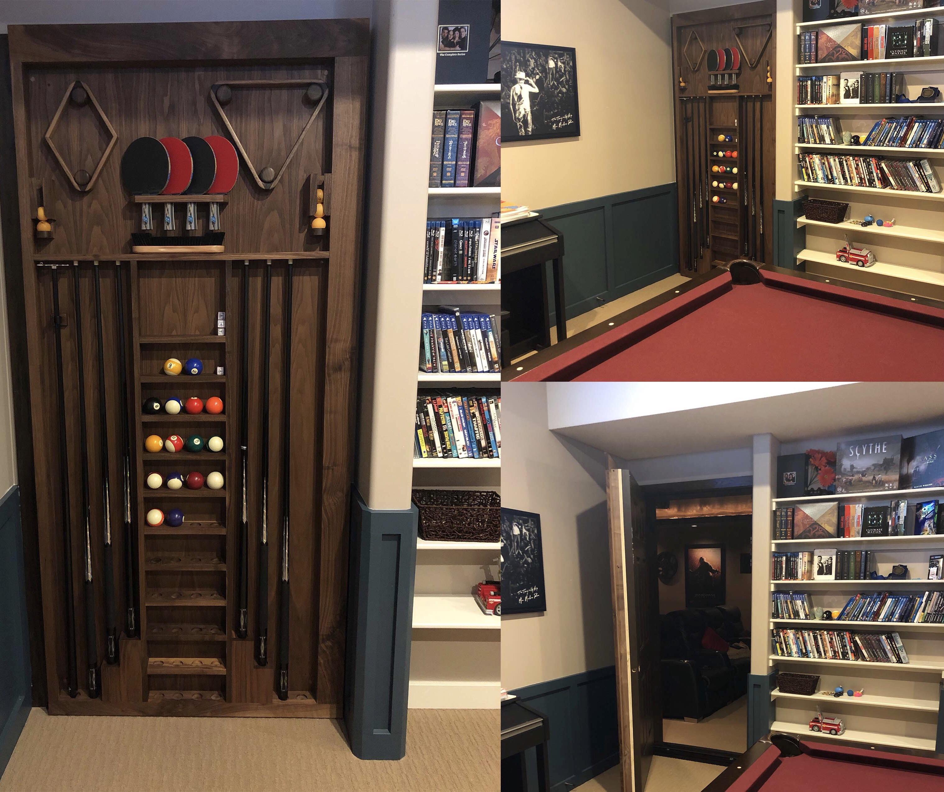 Cue rack/secret door to theatre room almost complete. r