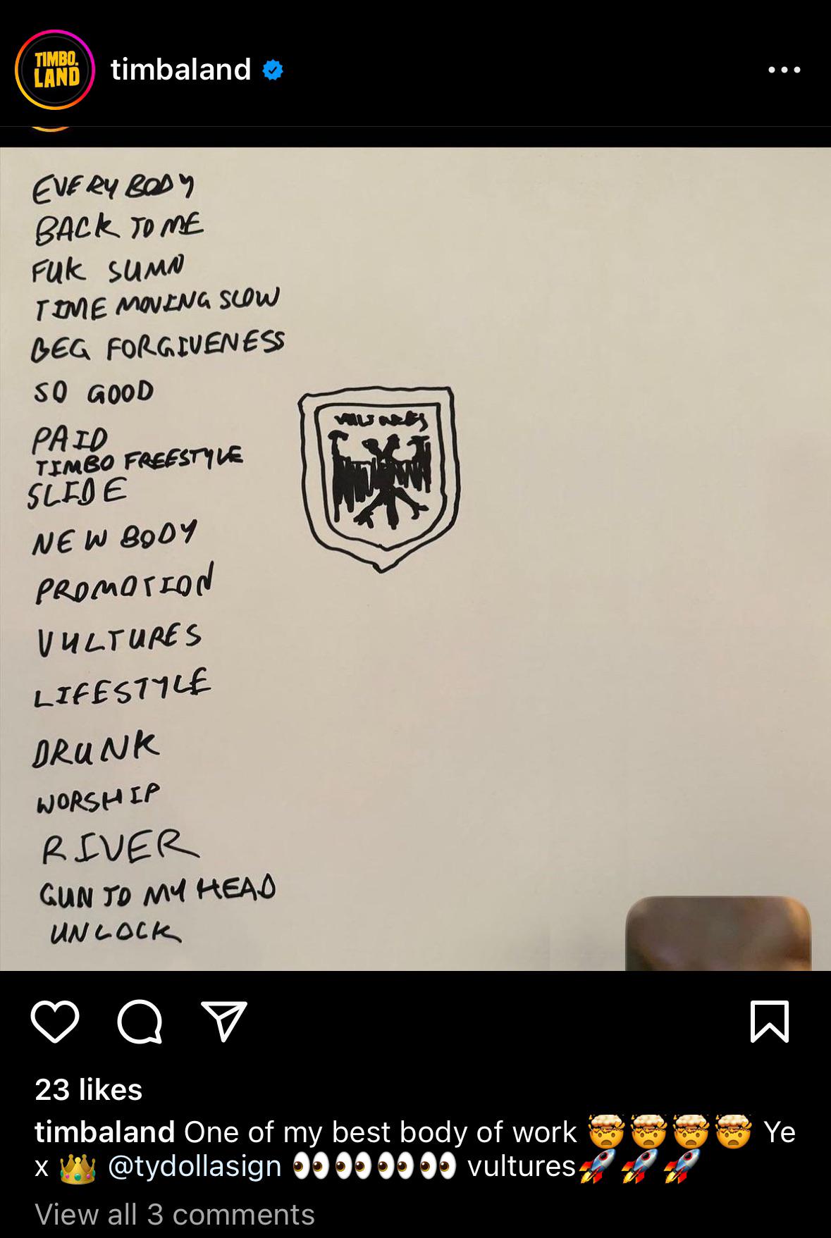 Timbaland calls “Vultures” album his “best work” 👀👀👀 ¥ 💽 r/Kanye