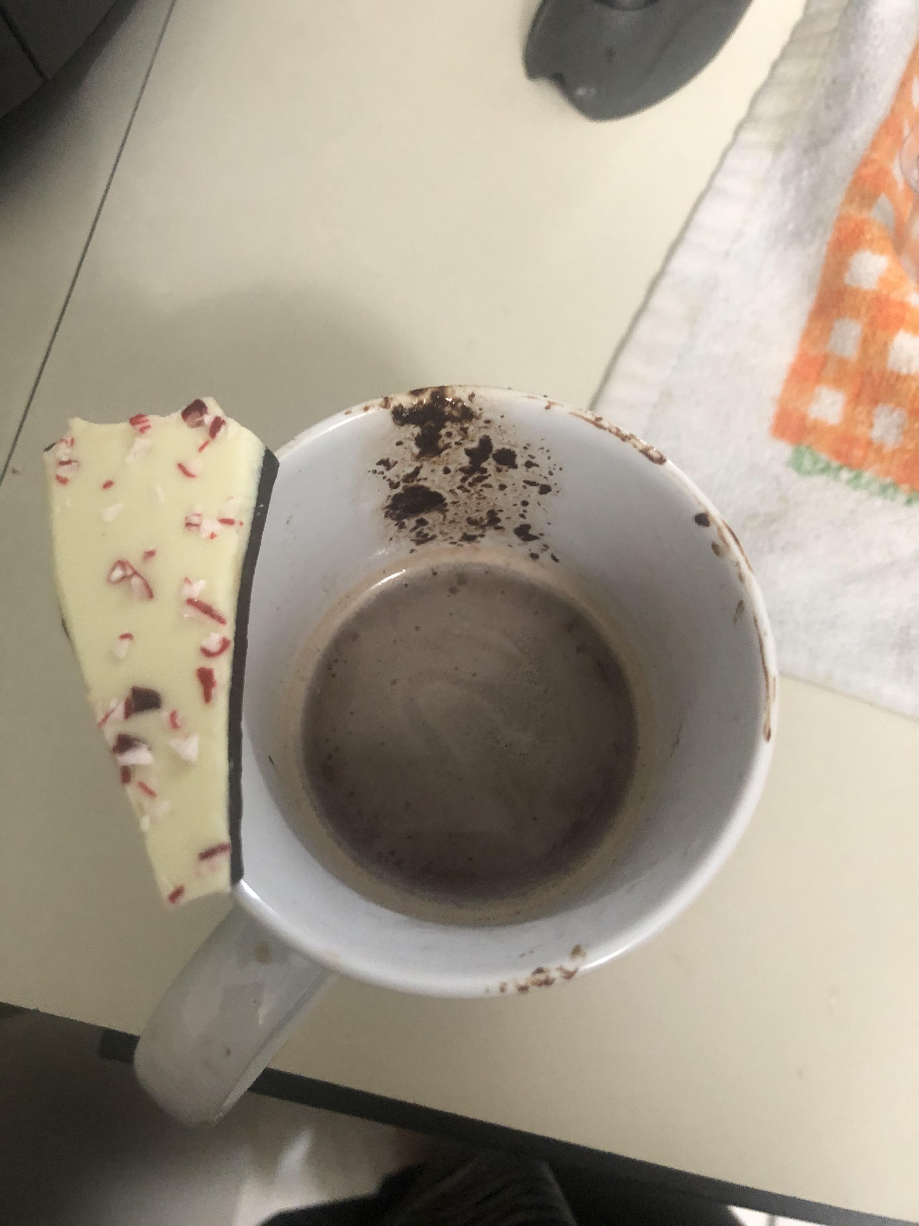 Keurig hot chocolate and a little peppermint bark... ft the keurig shit