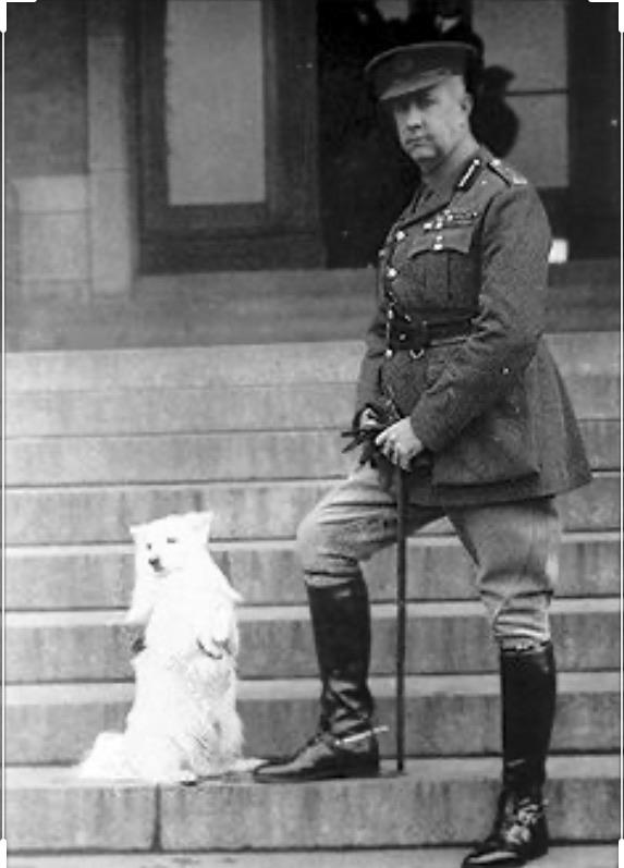 Canadian WW1 General Arthur Currie with Muggins the Victoria BC Red