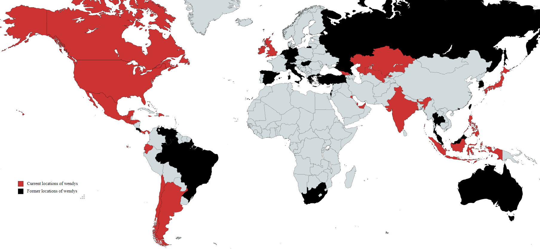 All countries with wendys. r/Maps