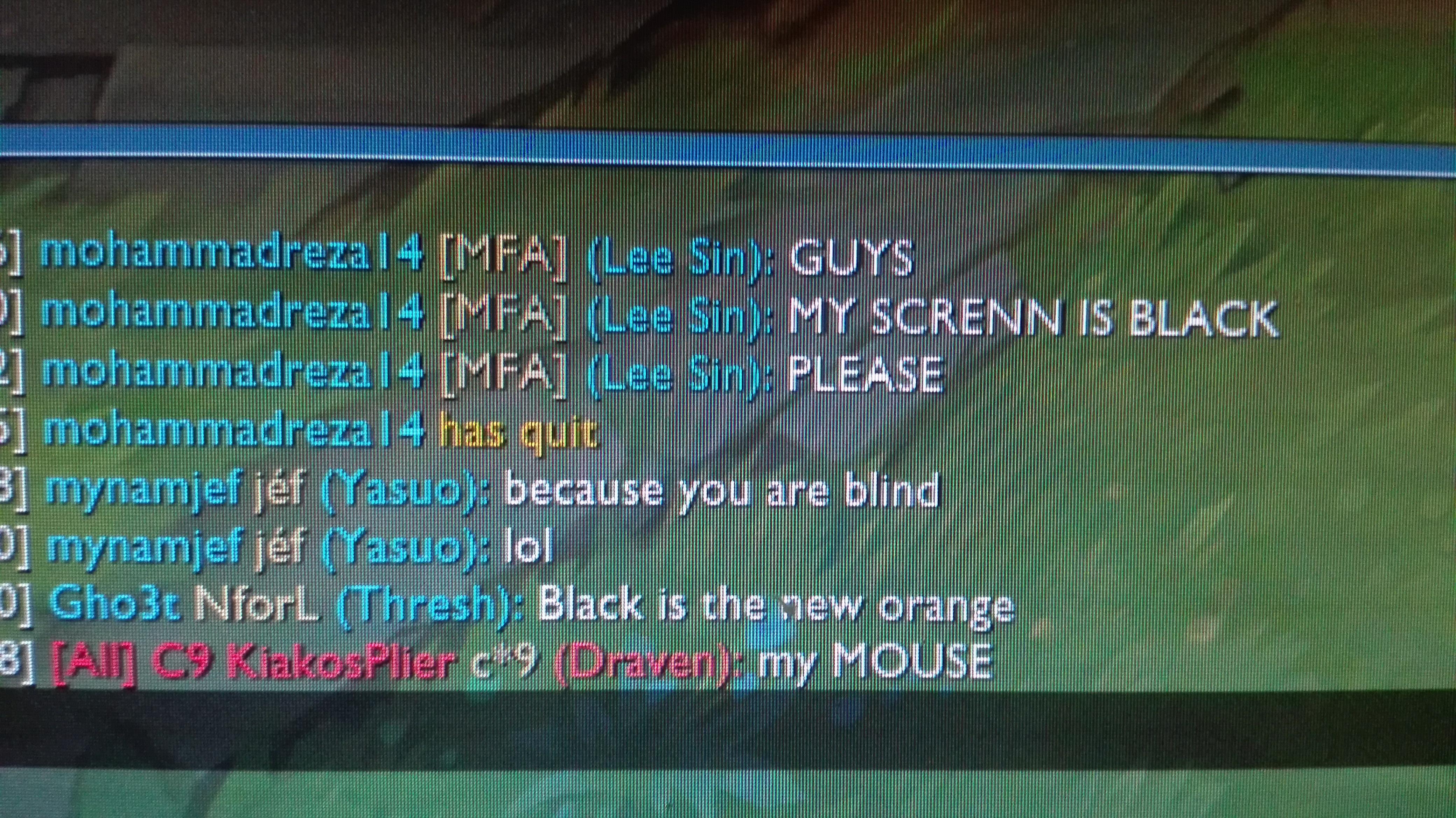 ofc hes screen is black lol r/LeagueOfMemes