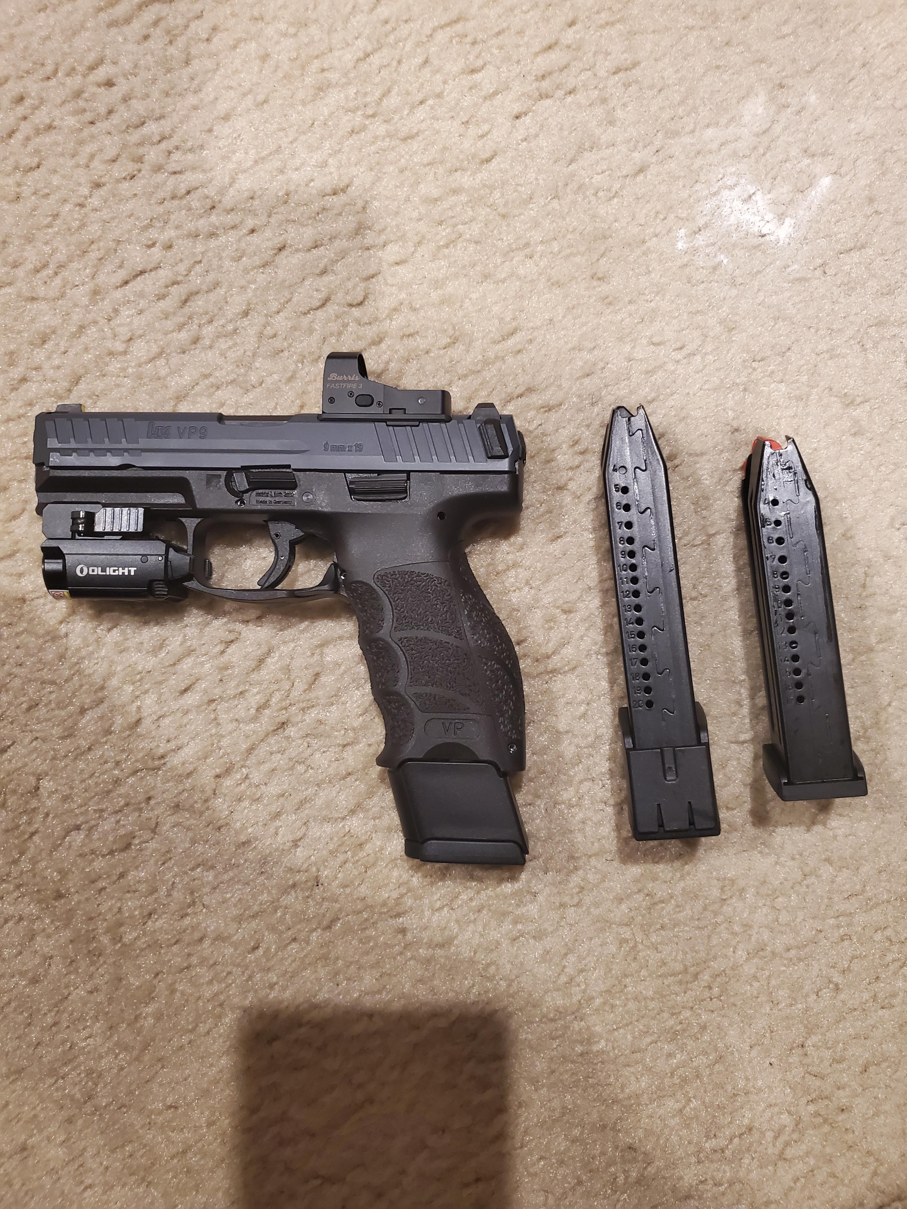 HK VP9 Glock Gray w/ Burris Fastfire 3 optic red dot & Olight Baldr