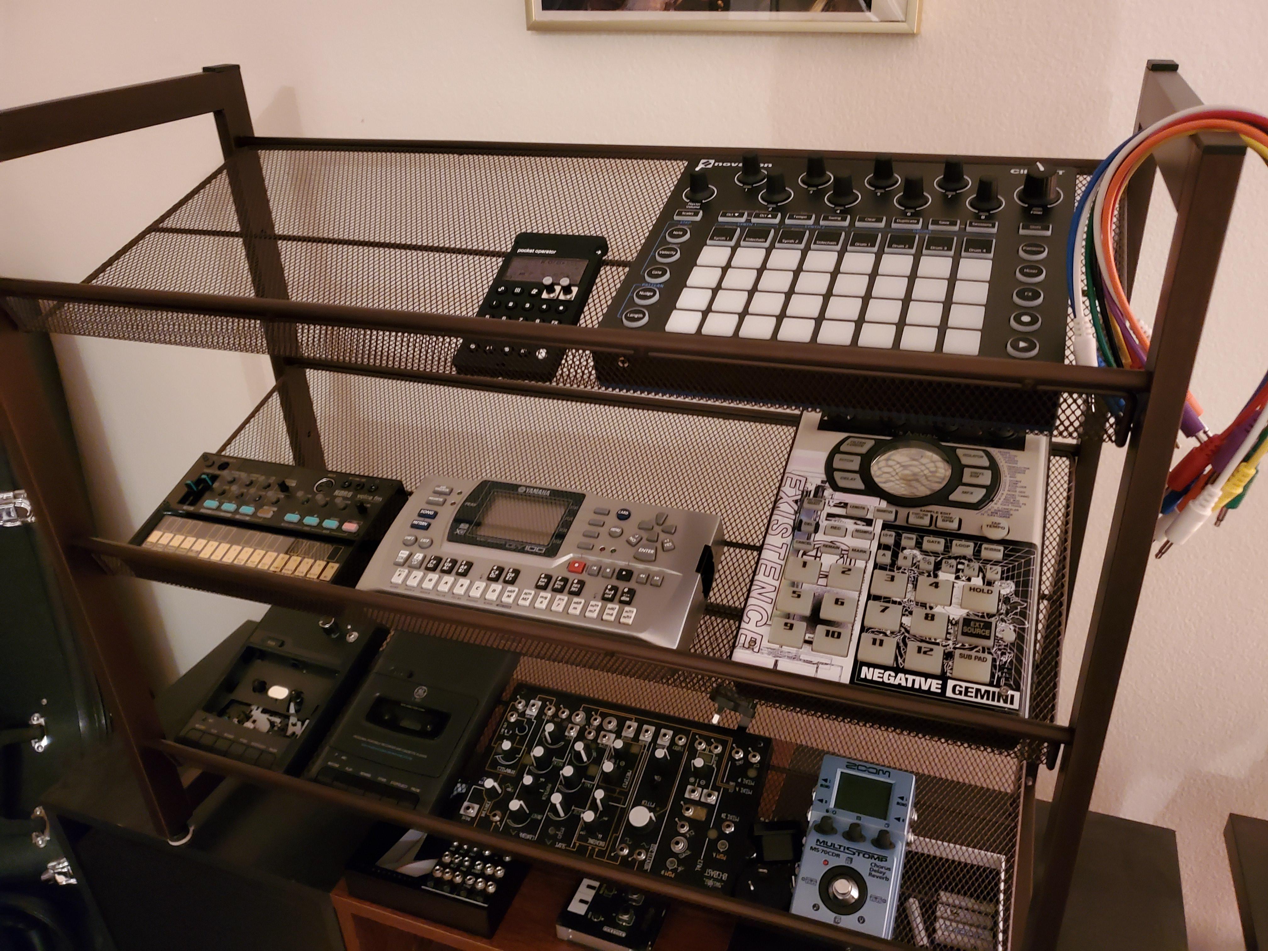 Studio hack shoe racks are often the perfect size for smaller synths