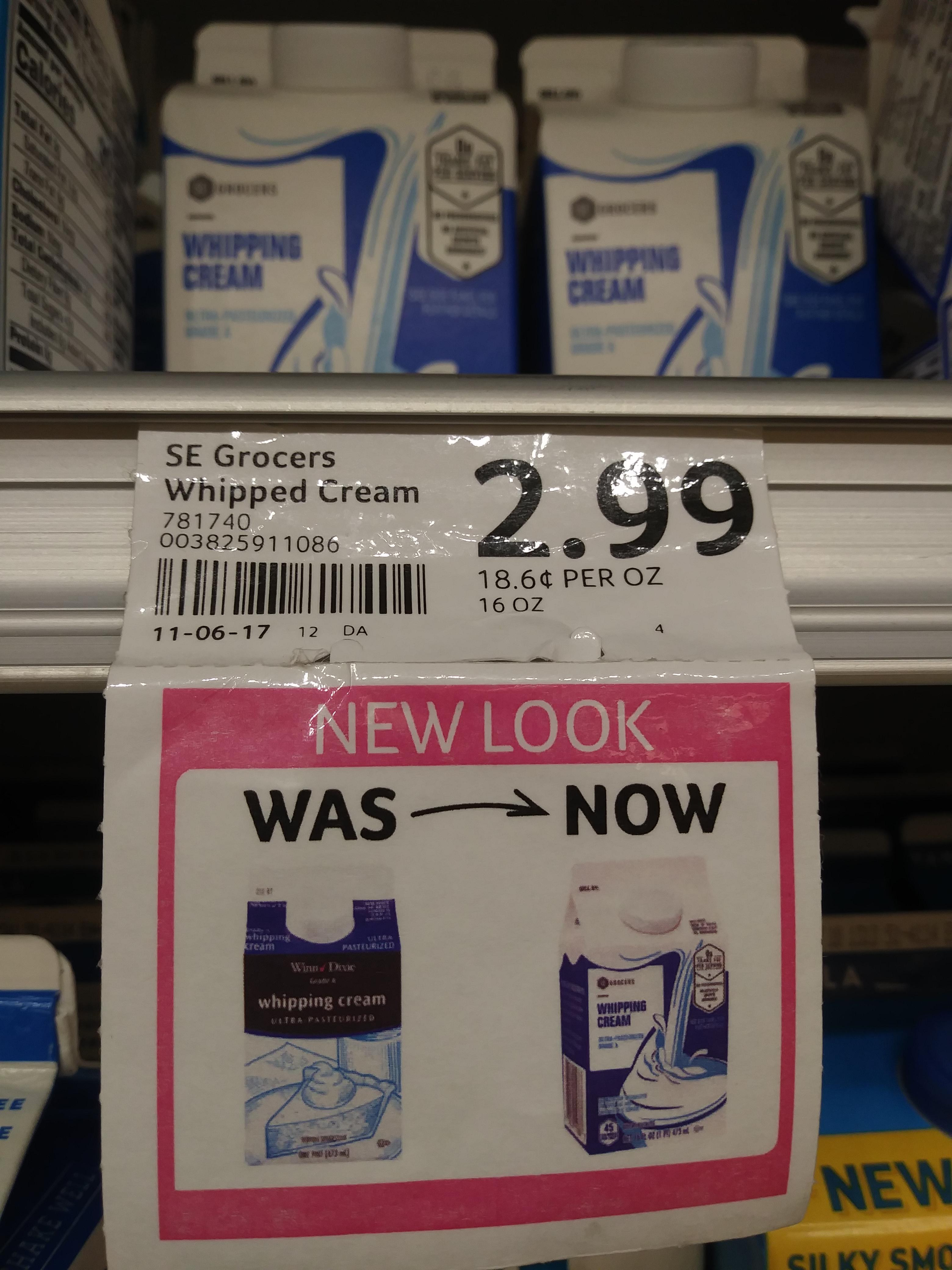 SE Grocers Unveils New Whipping Creme Carton Concept r/BoringReality