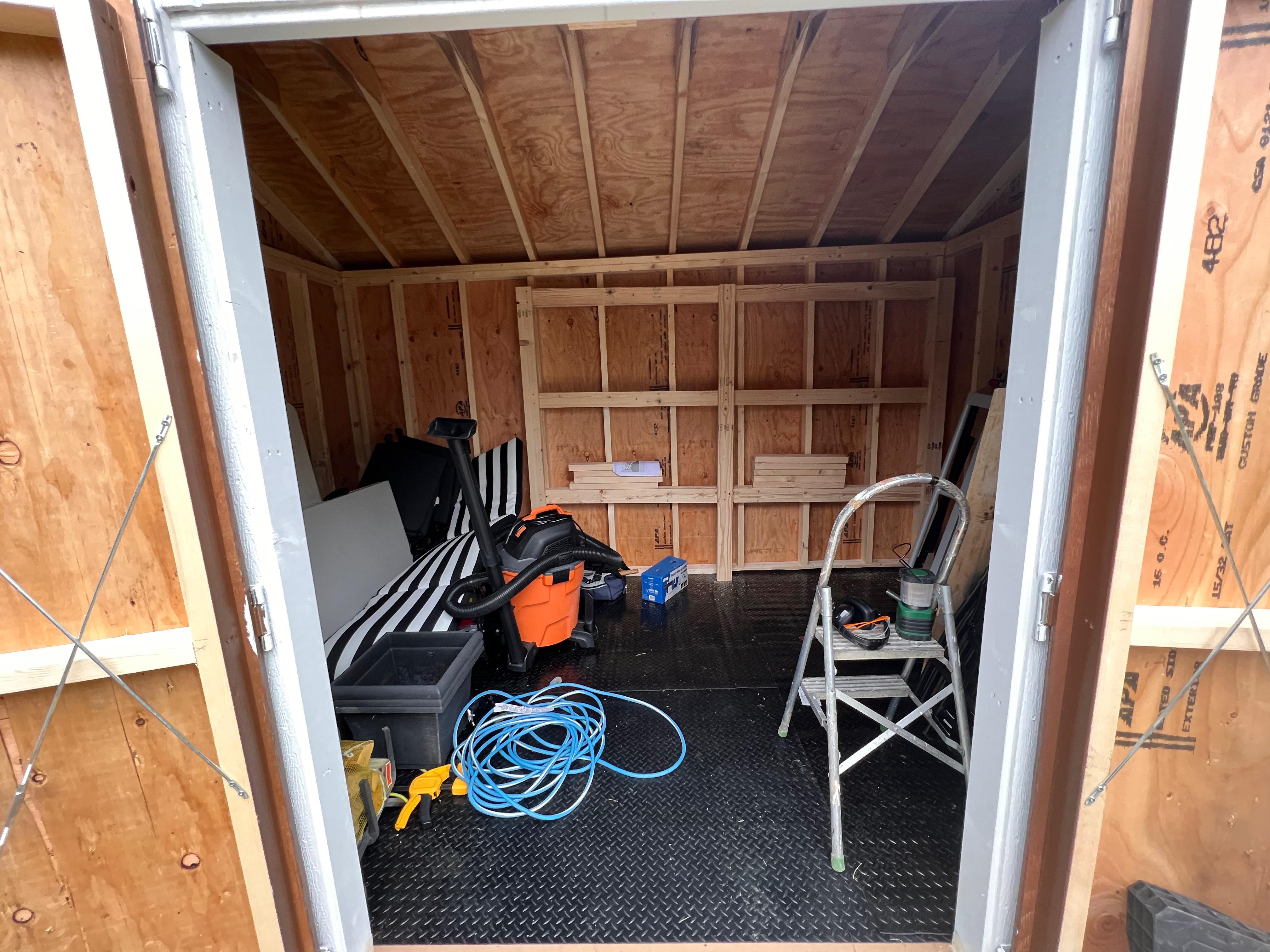 My shed is not level 1 degree off pitch. Should I continue with to build my shelves level (pic