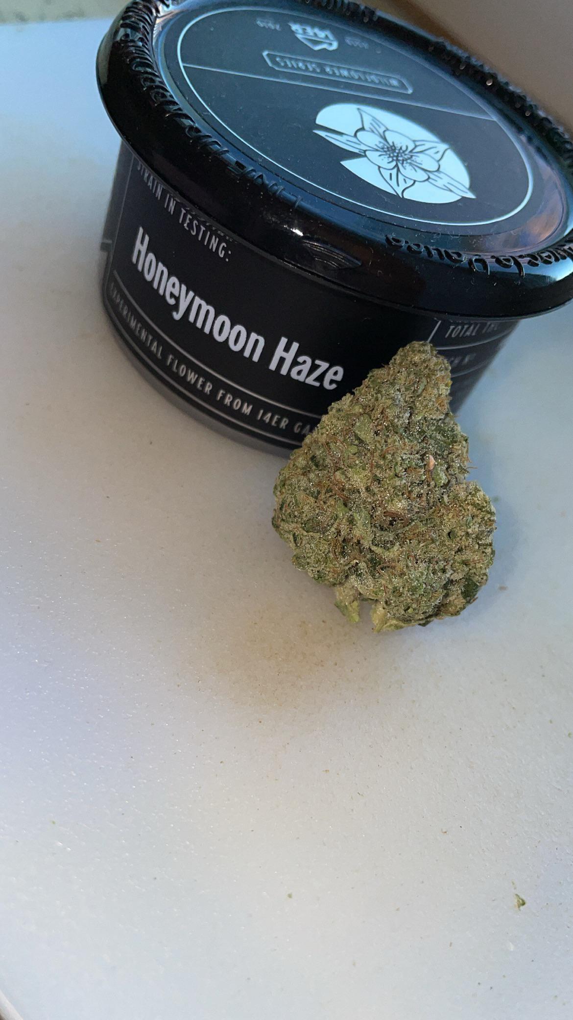 Honeymoon Haze (Wedding Cake x Moonshine Haze) grown by 14er. The nose is insanely citrusy