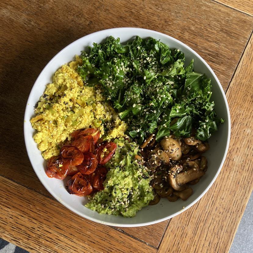 One of my favourite breakfasts (fried kale, tofu scramble, mushrooms