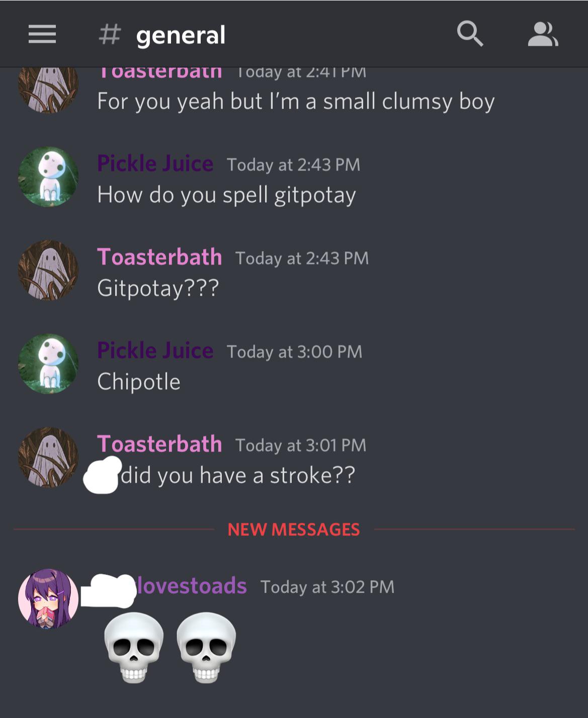 My classmate in our class discord server trying to spell chipotle. I’m