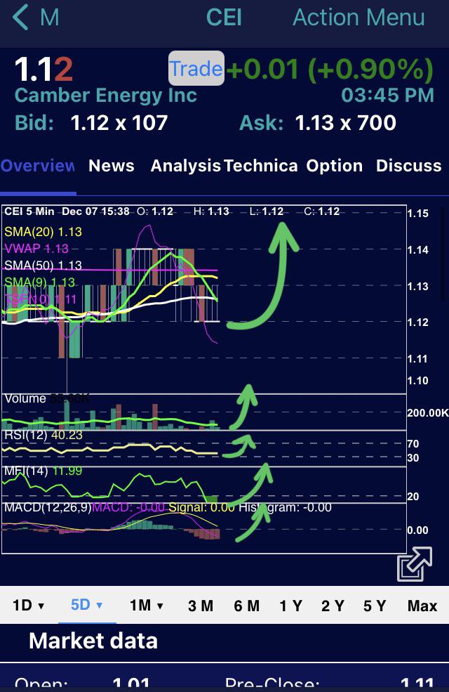 CEI Everything ready on the 5 mins chart MACD , Money flow in the