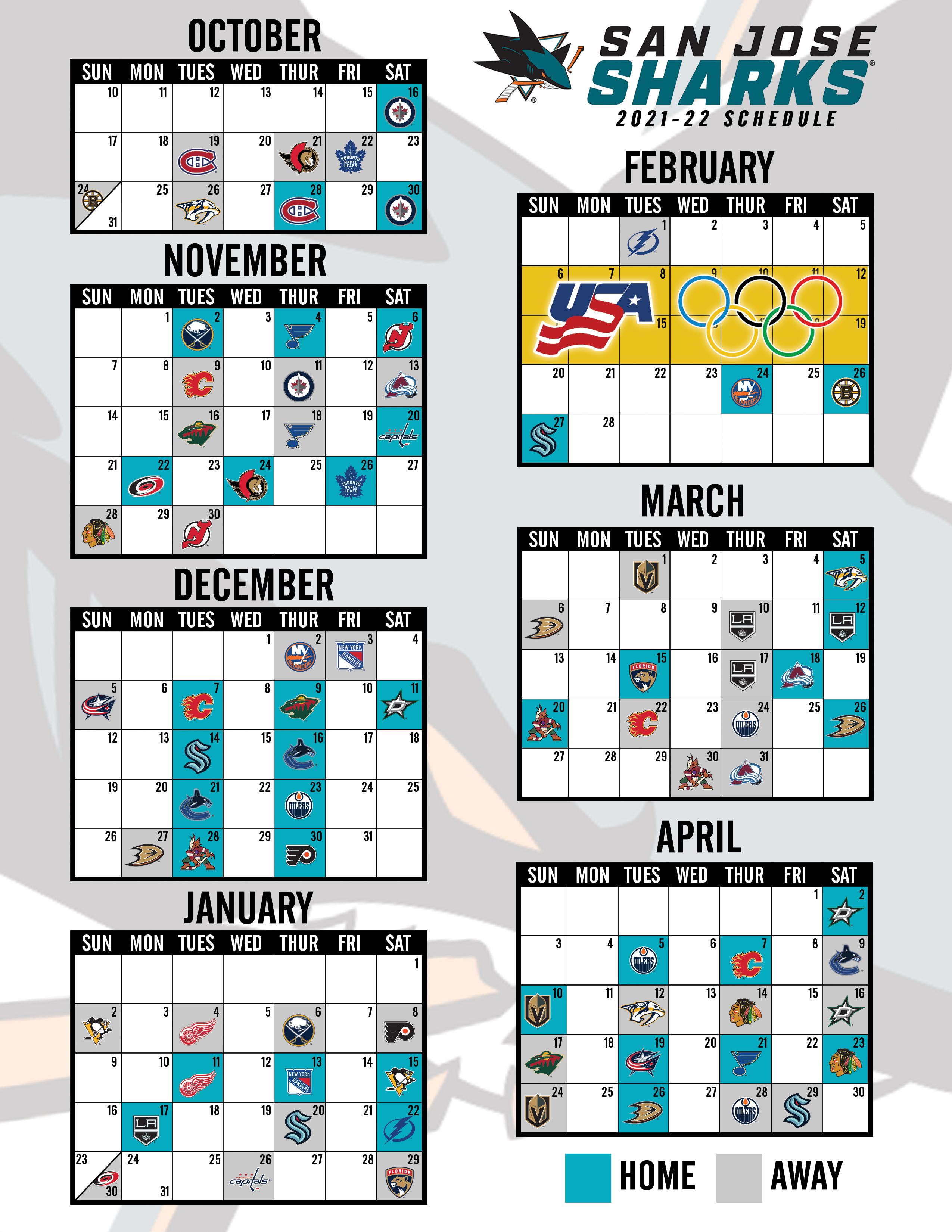Sharks 202122 Schedule Calendar r/SanJoseSharks