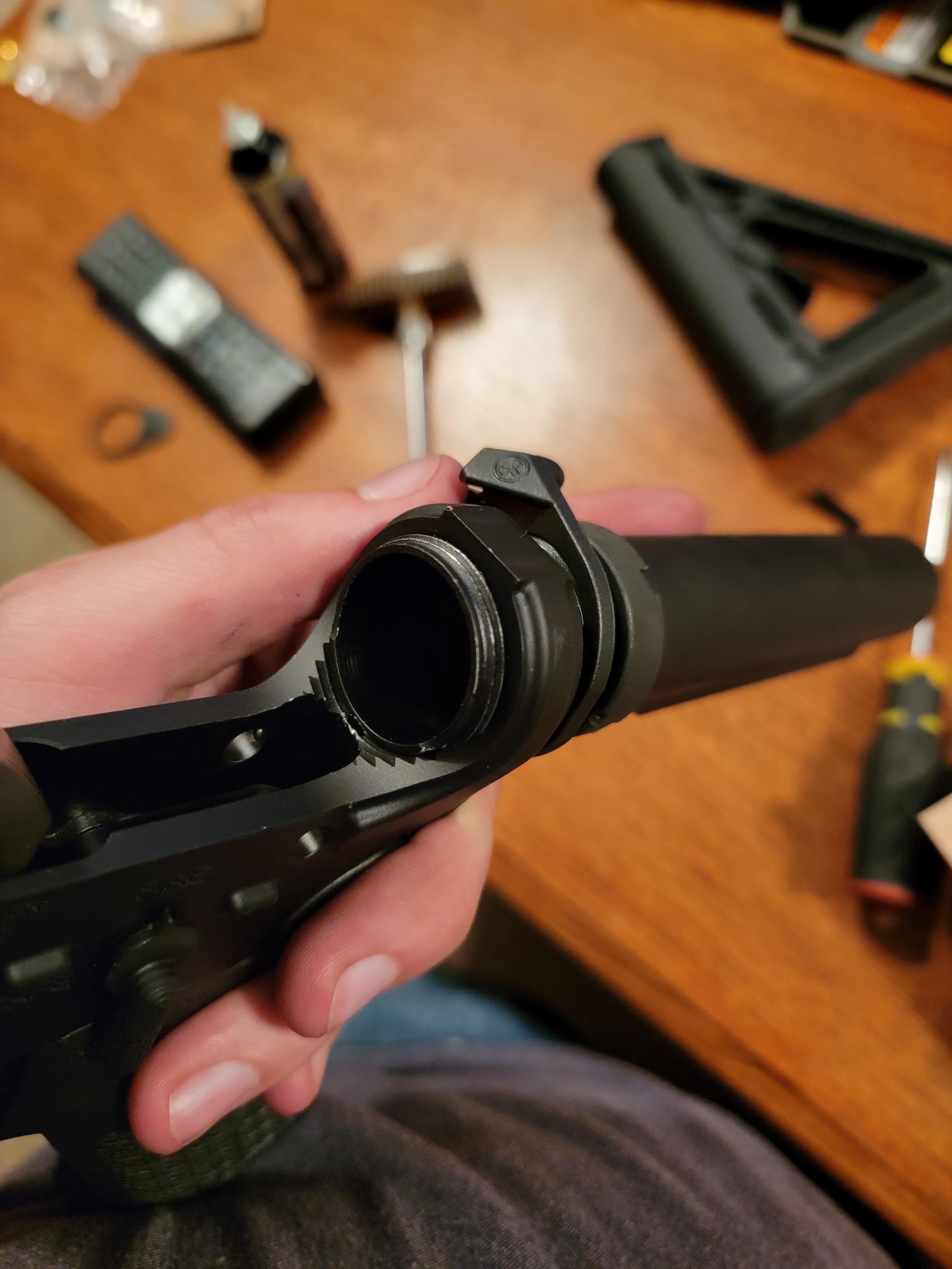 Buffer tube is stuck, retainer pin is stuck beneath said buffer tube, how do I fix this? r/ar15