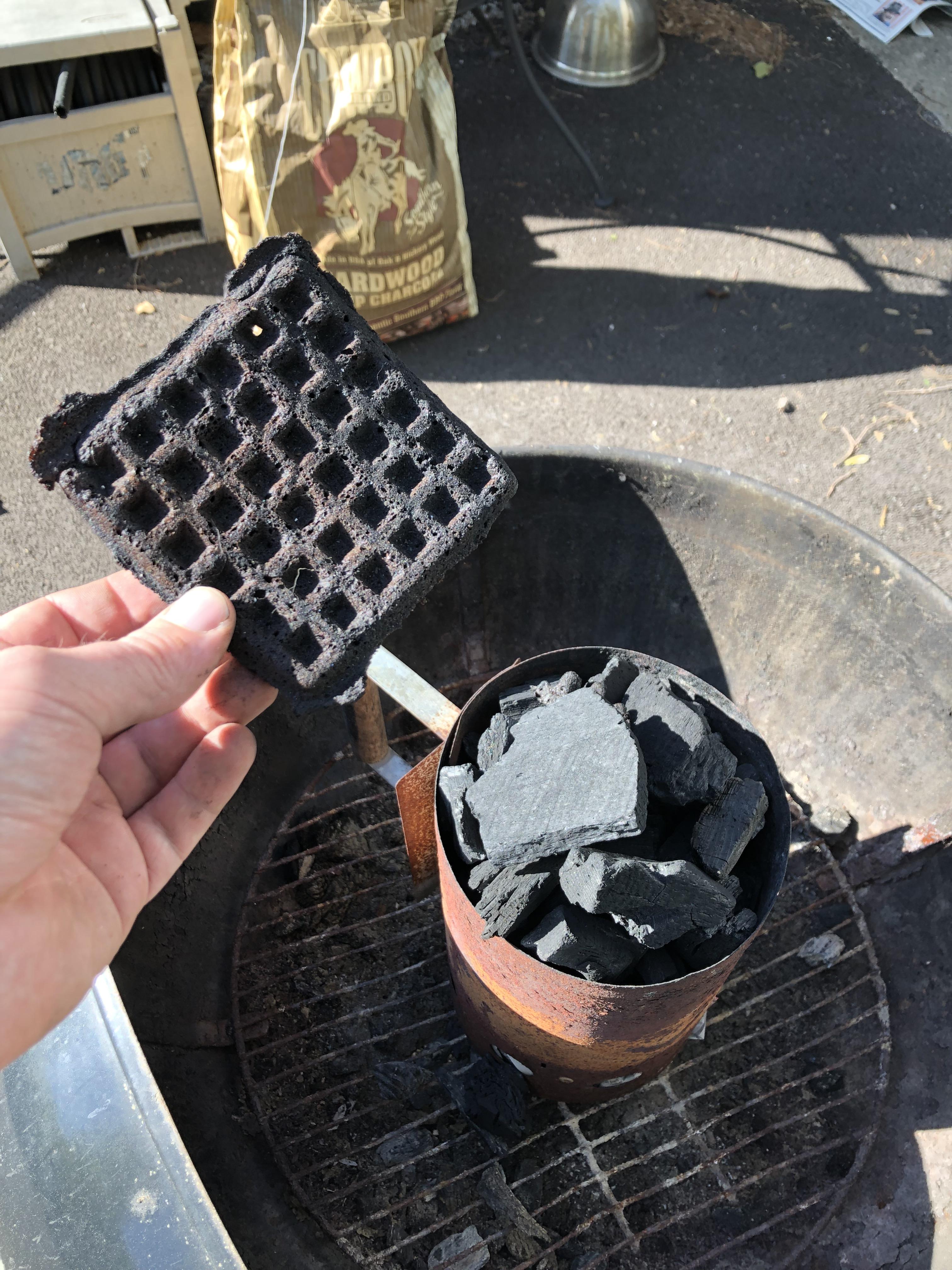 A burnt waffle was in my bag of charcoal. r/mildlyinteresting
