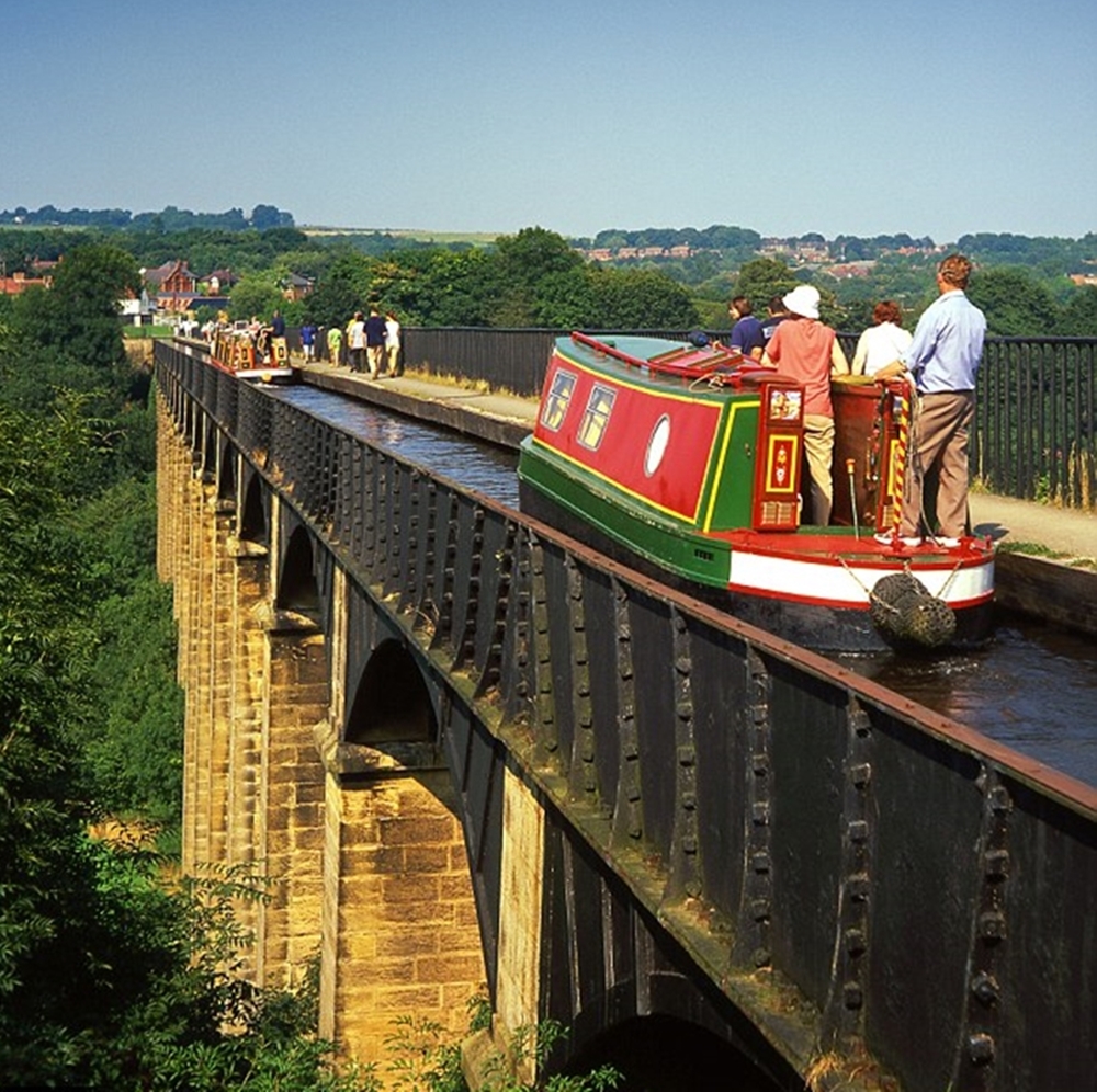 Pontcysyllte Aqueduct in Wales, carries the Llangollen Canal across the