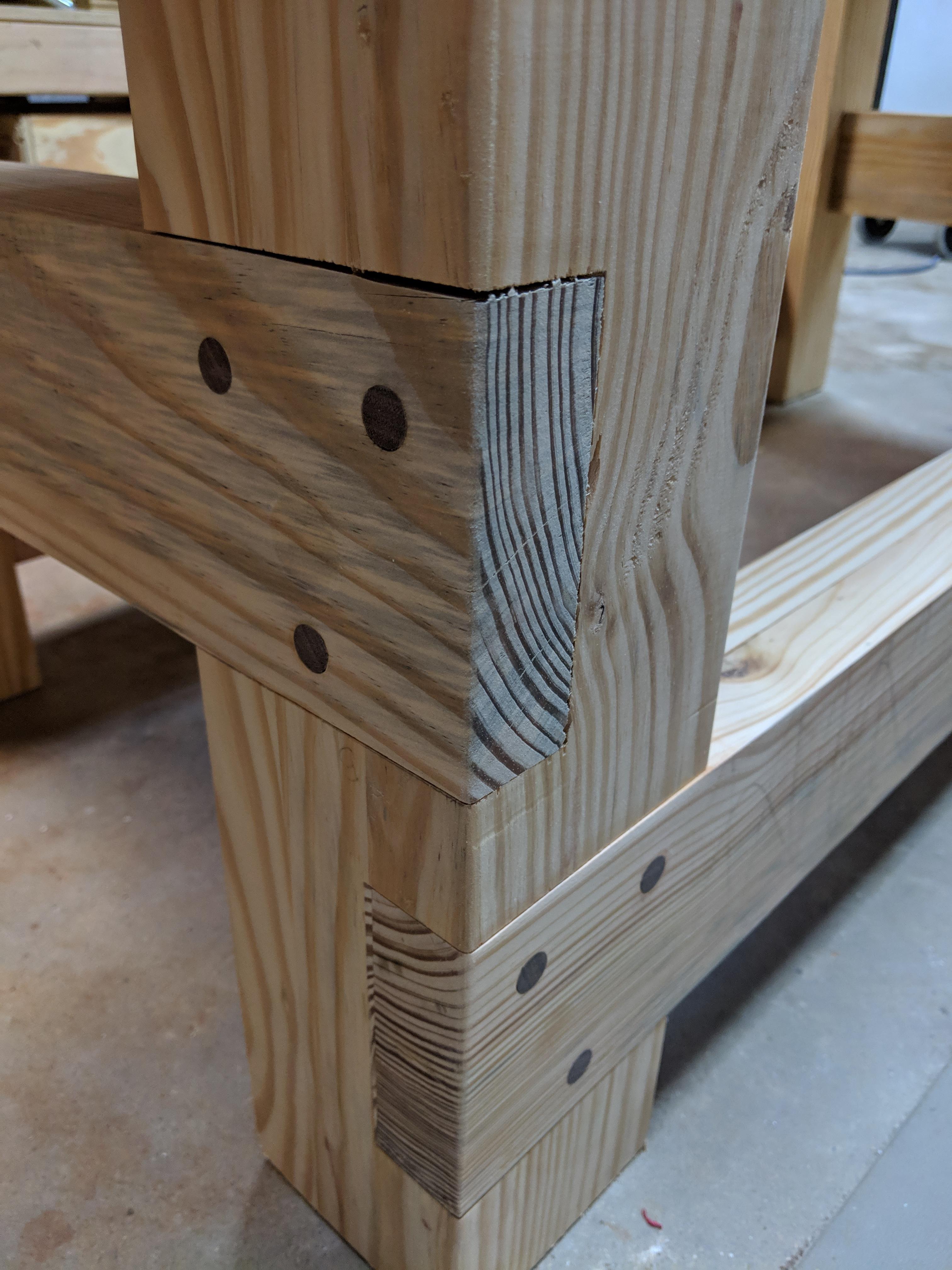 Walnut pinned joints in my new workbench r/woodworking