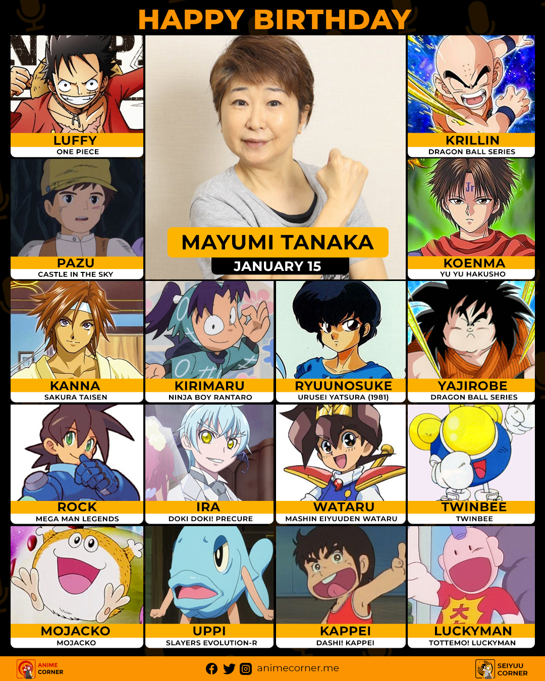 Happy 68th birthday to the voice of Luffy, Tanaka Mayumi! r/OnePiece