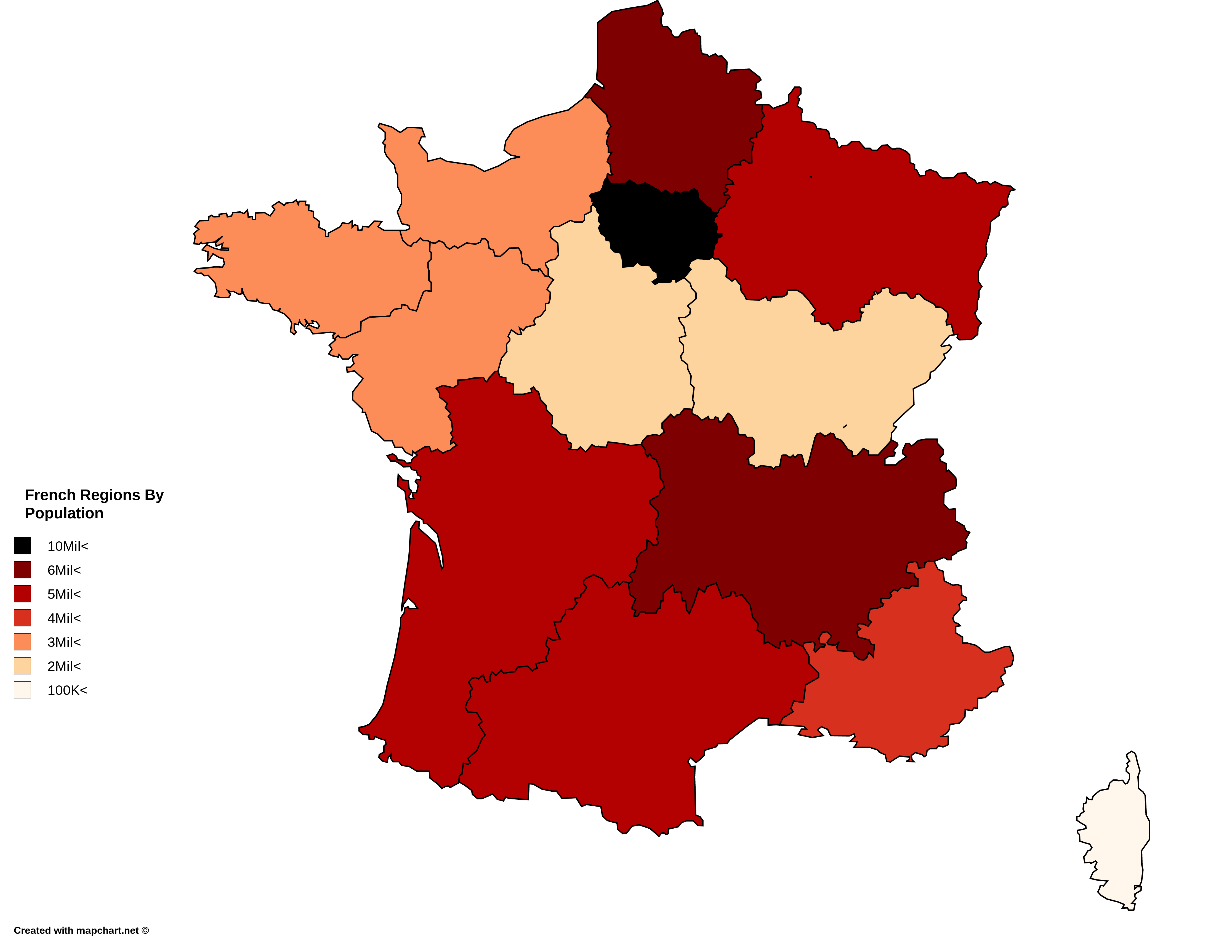 French Regions by Population [OC] [3464,4560] r/MapPorn