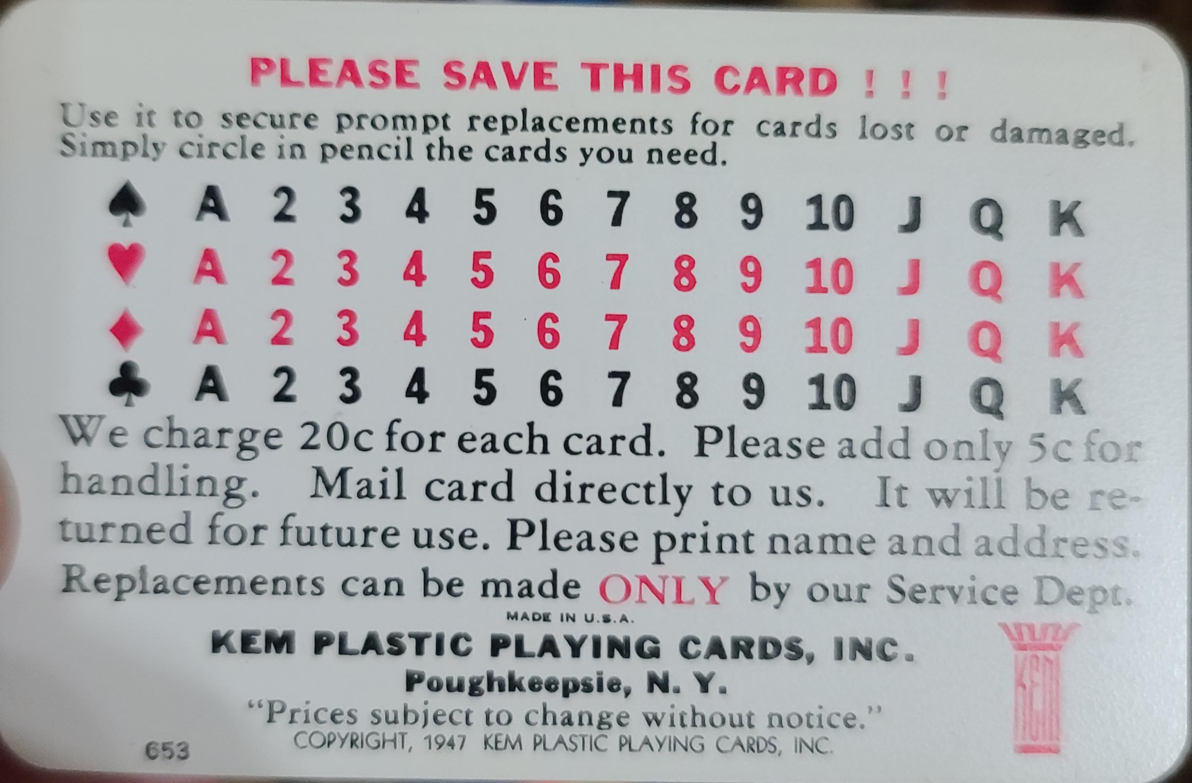 I found this order card to replace missing playing cards in a deck from