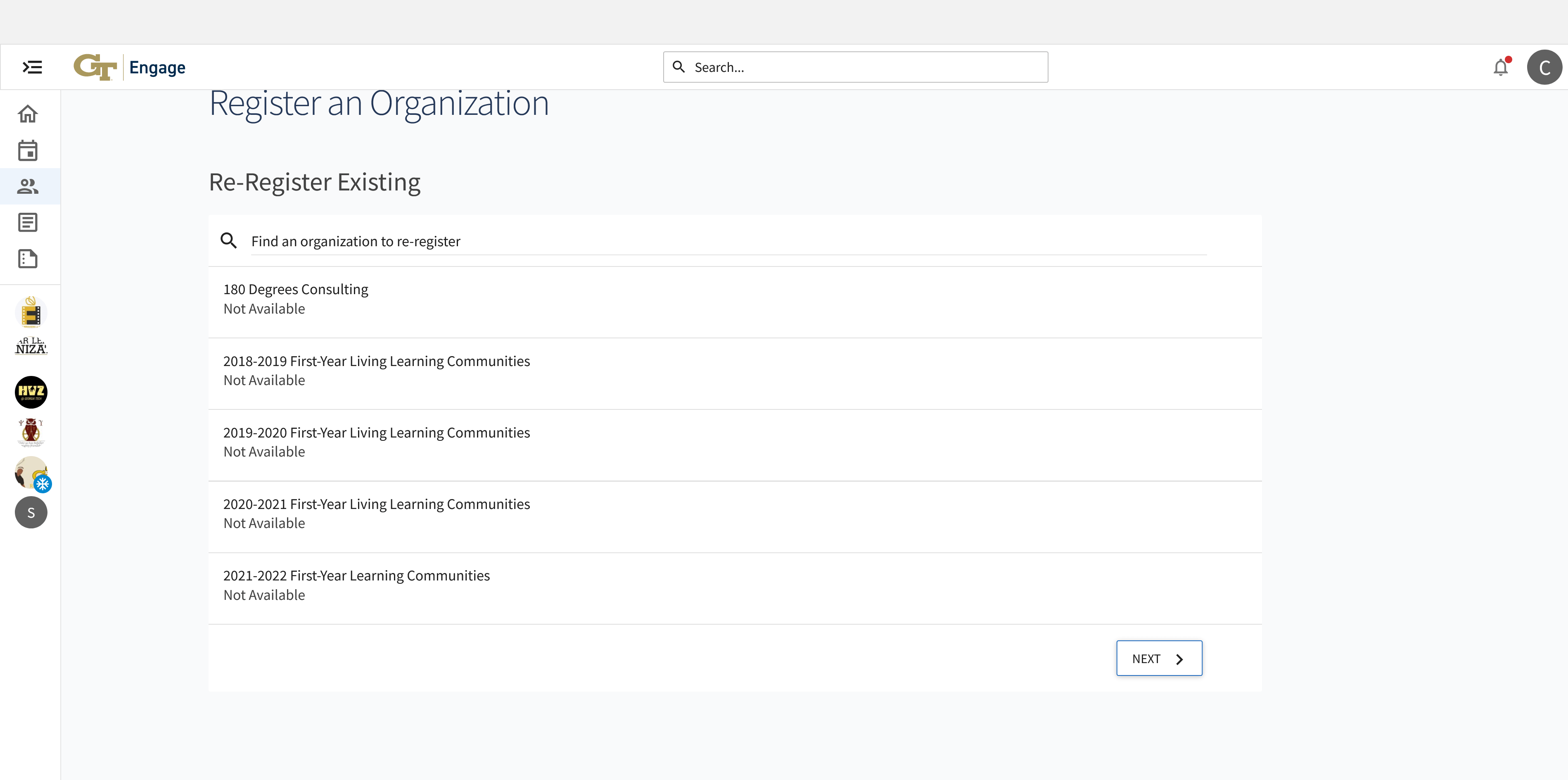 The organization registration page is only allowing me to reregister