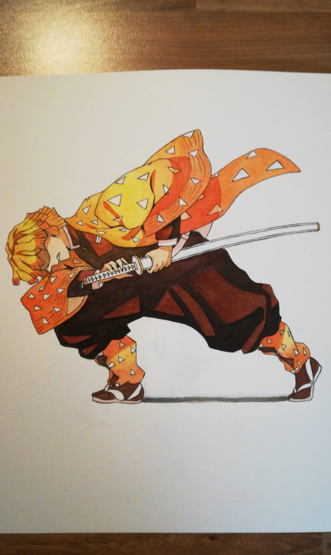 drawing of Zenitsu with aquarells ) r/DemonSlayerAnime