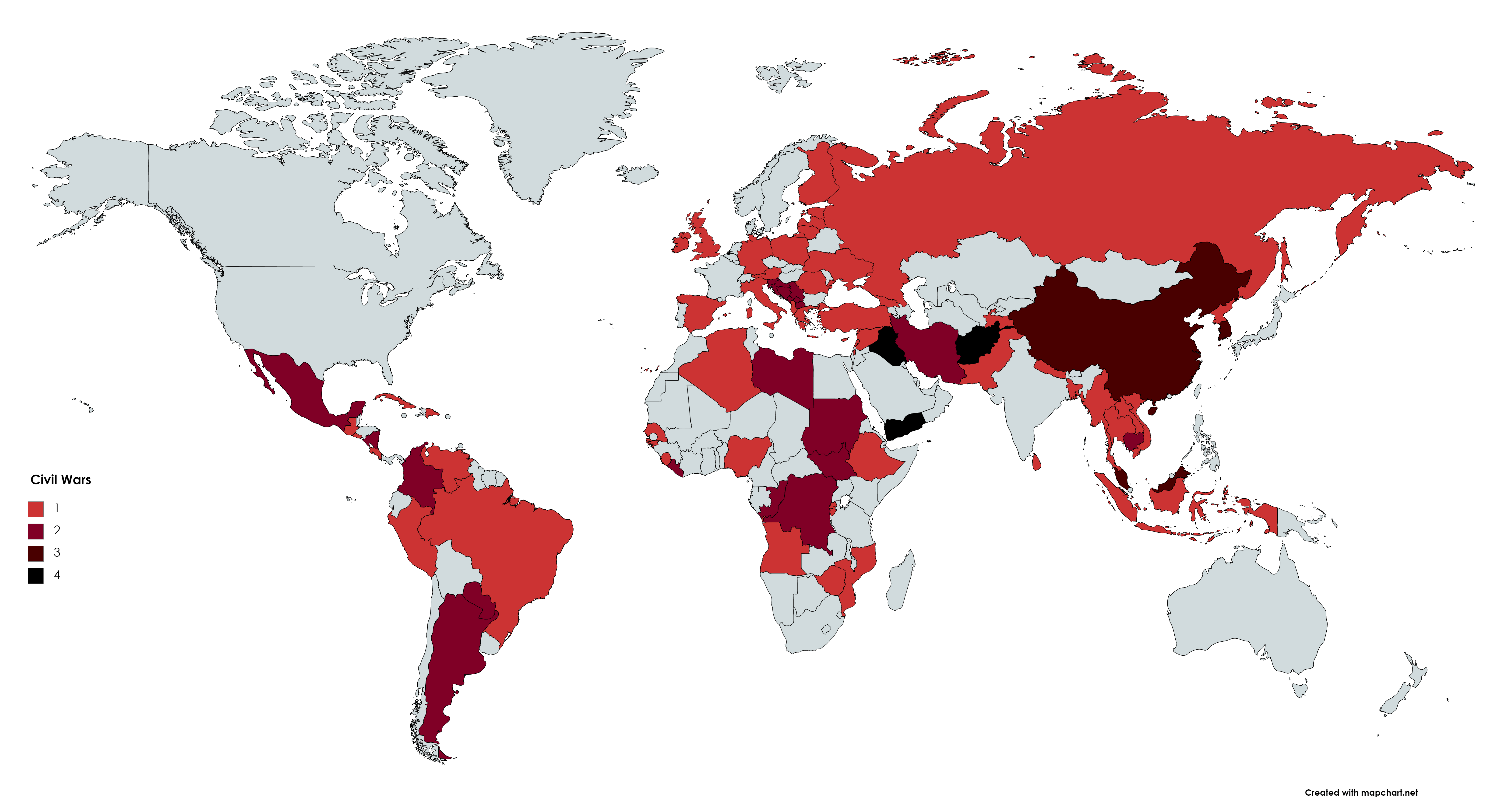 A map with all civil wars since 1900 r/Maps